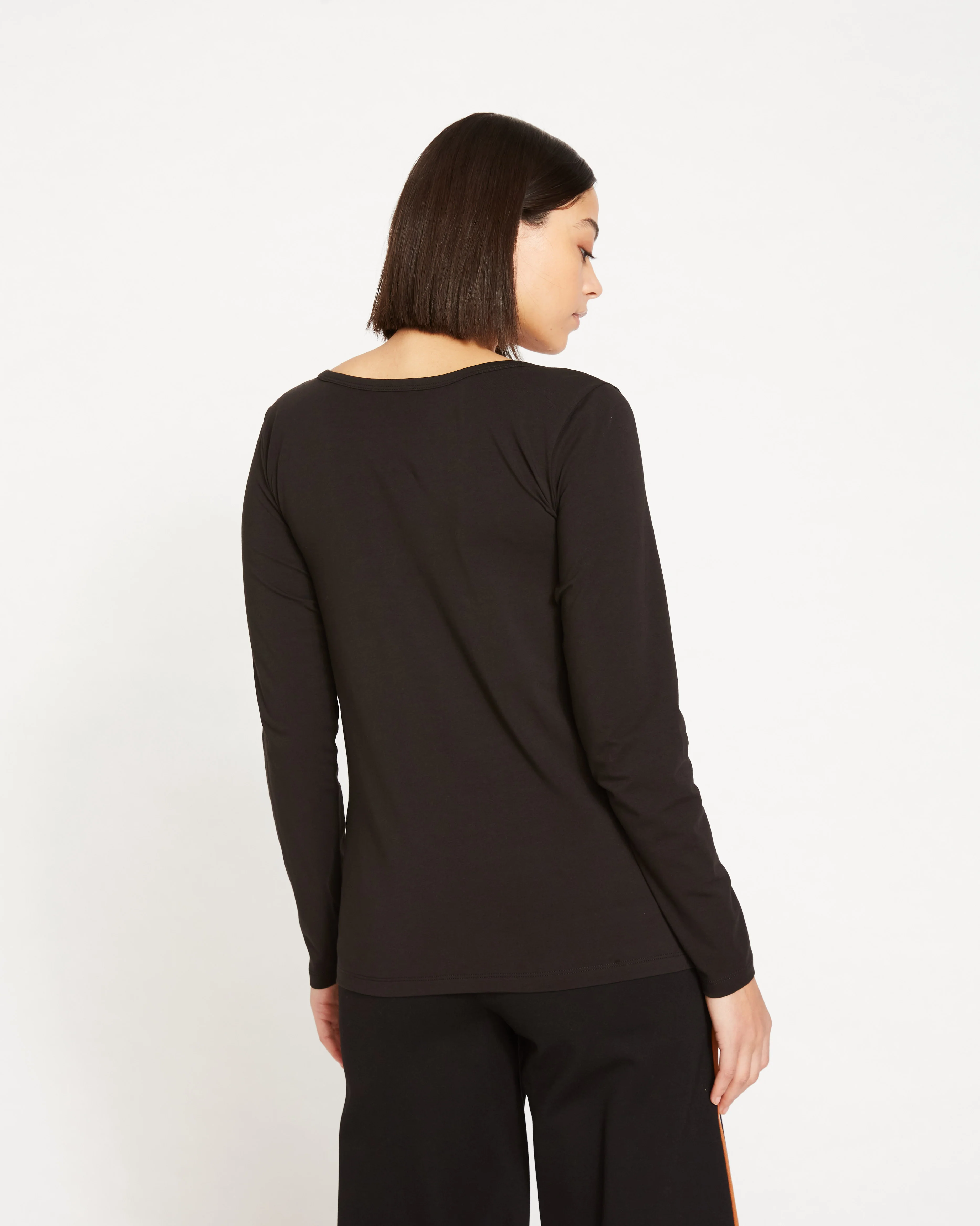 Long Sleeve Square Neck Tee - Black - Image 6