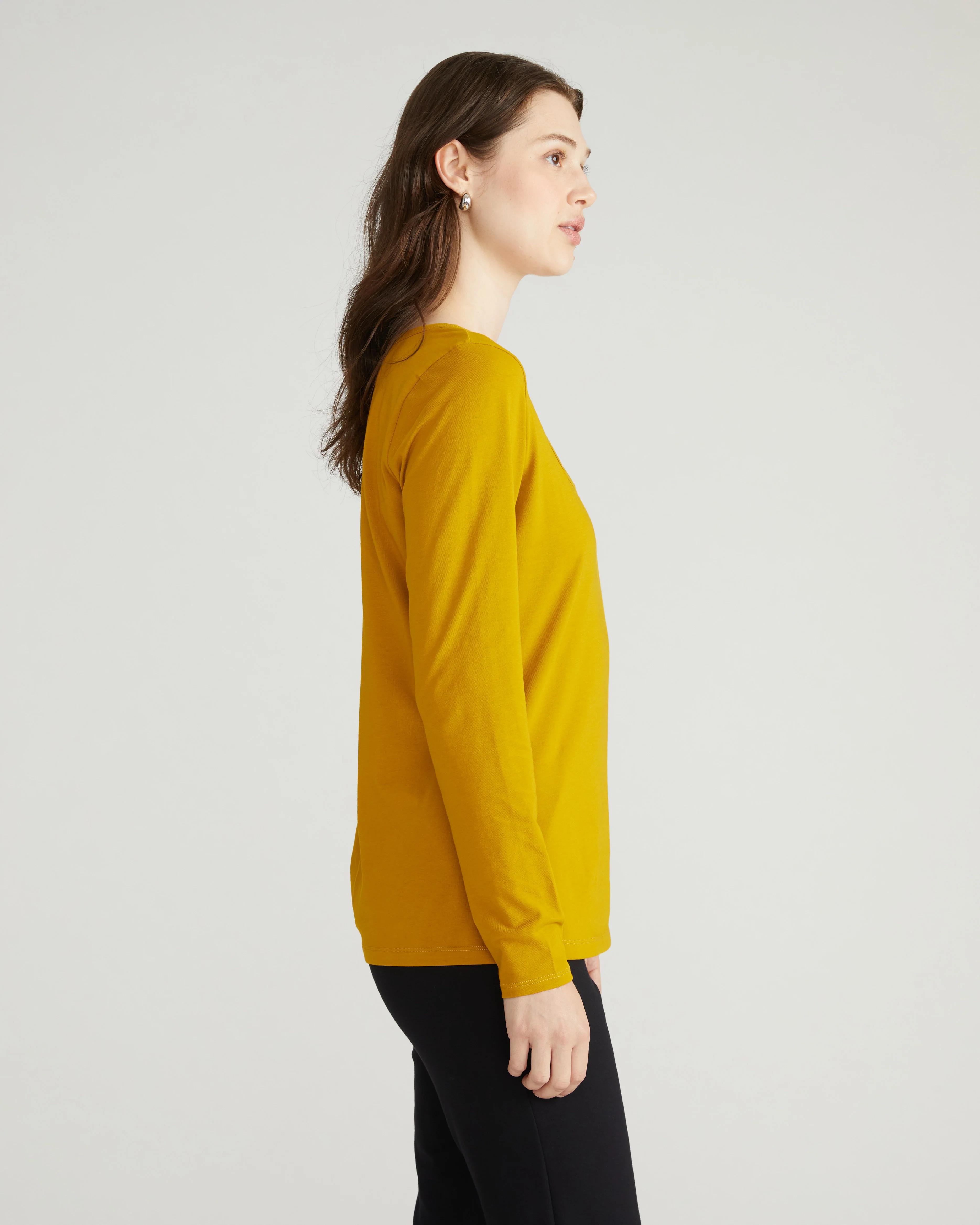 Long Sleeve Square Neck Tee - Mustard - Image 3