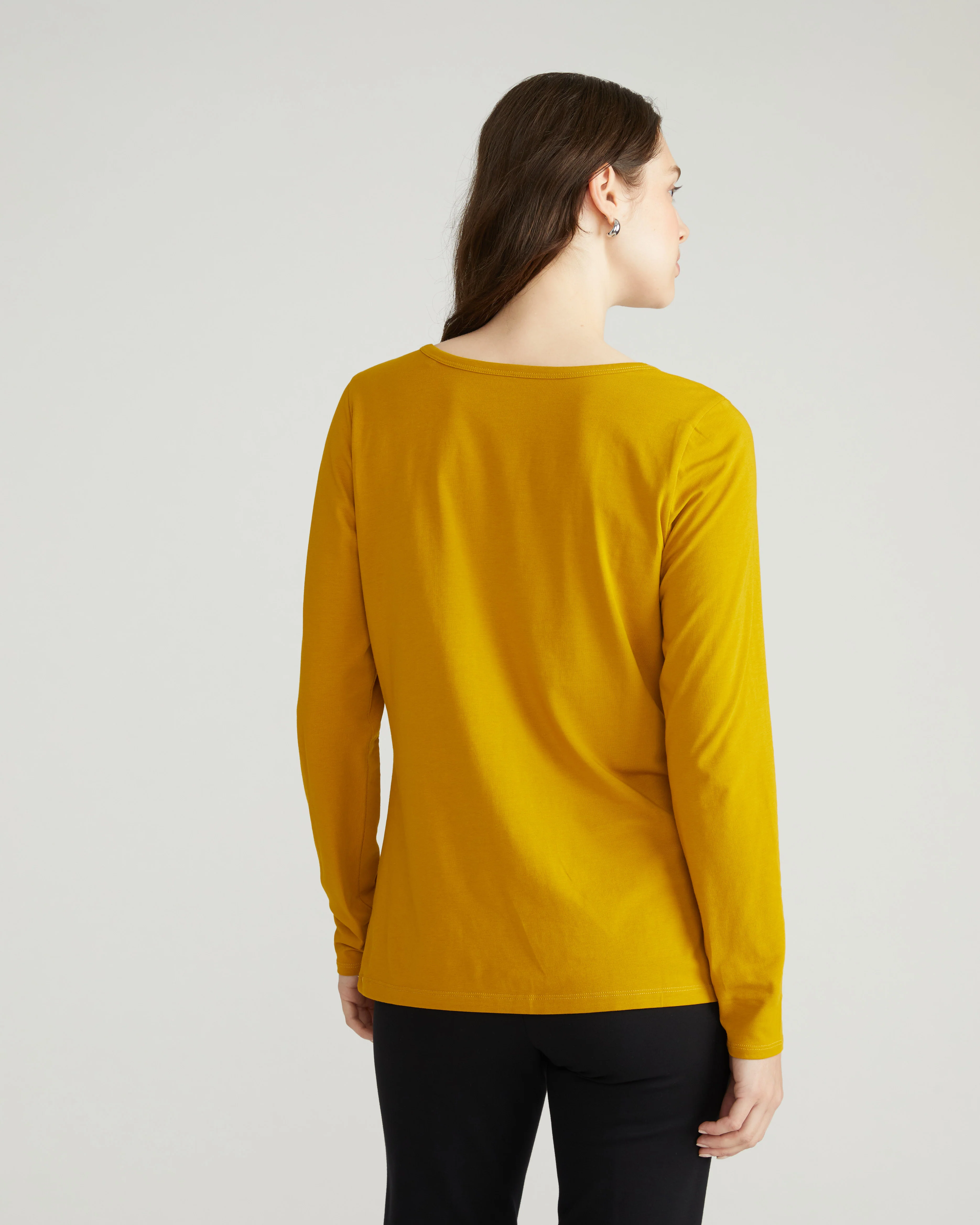Long Sleeve Square Neck Tee - Mustard - Image 4