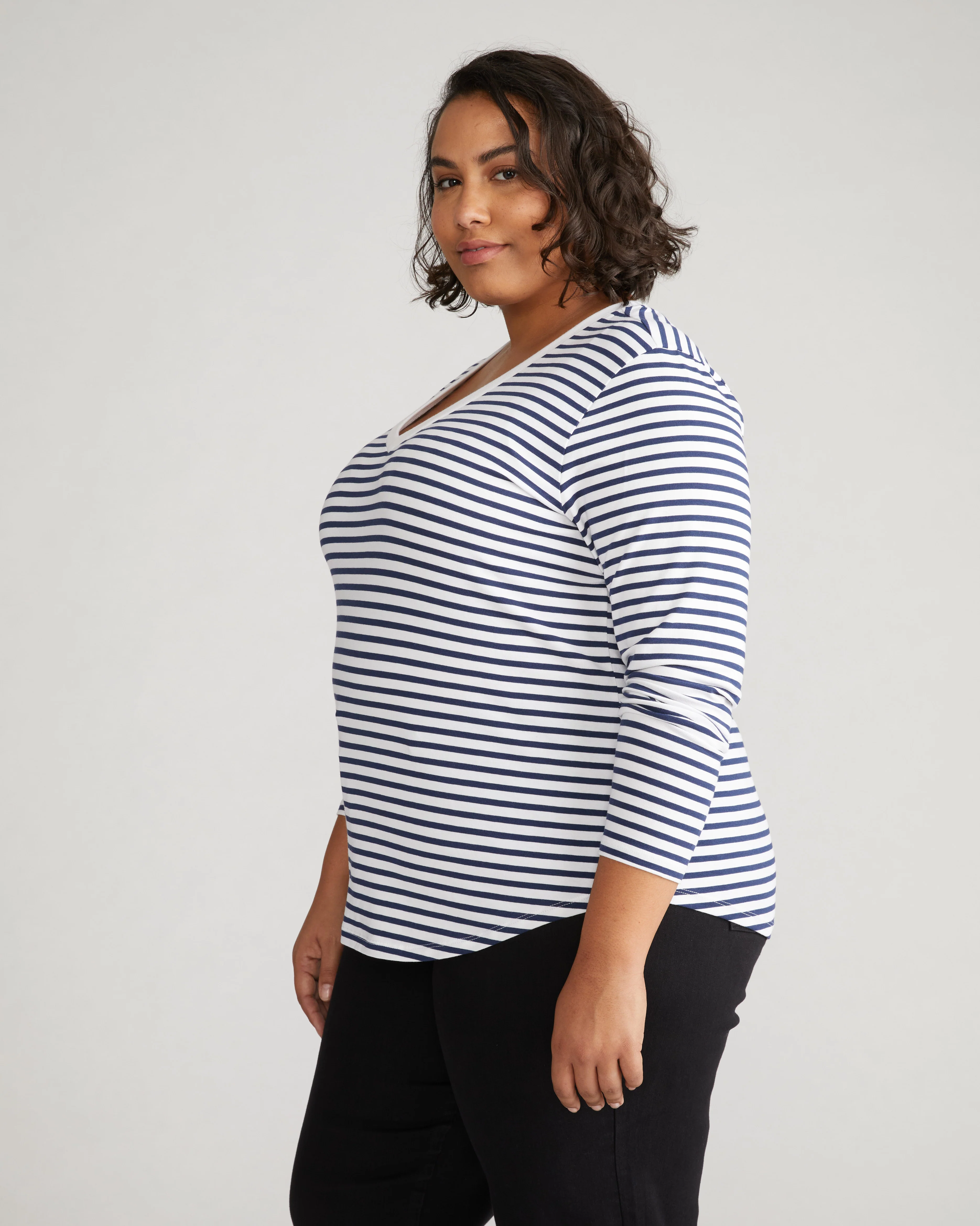 Long Sleeve V Rex - White/Cenote Stripe - Image 2