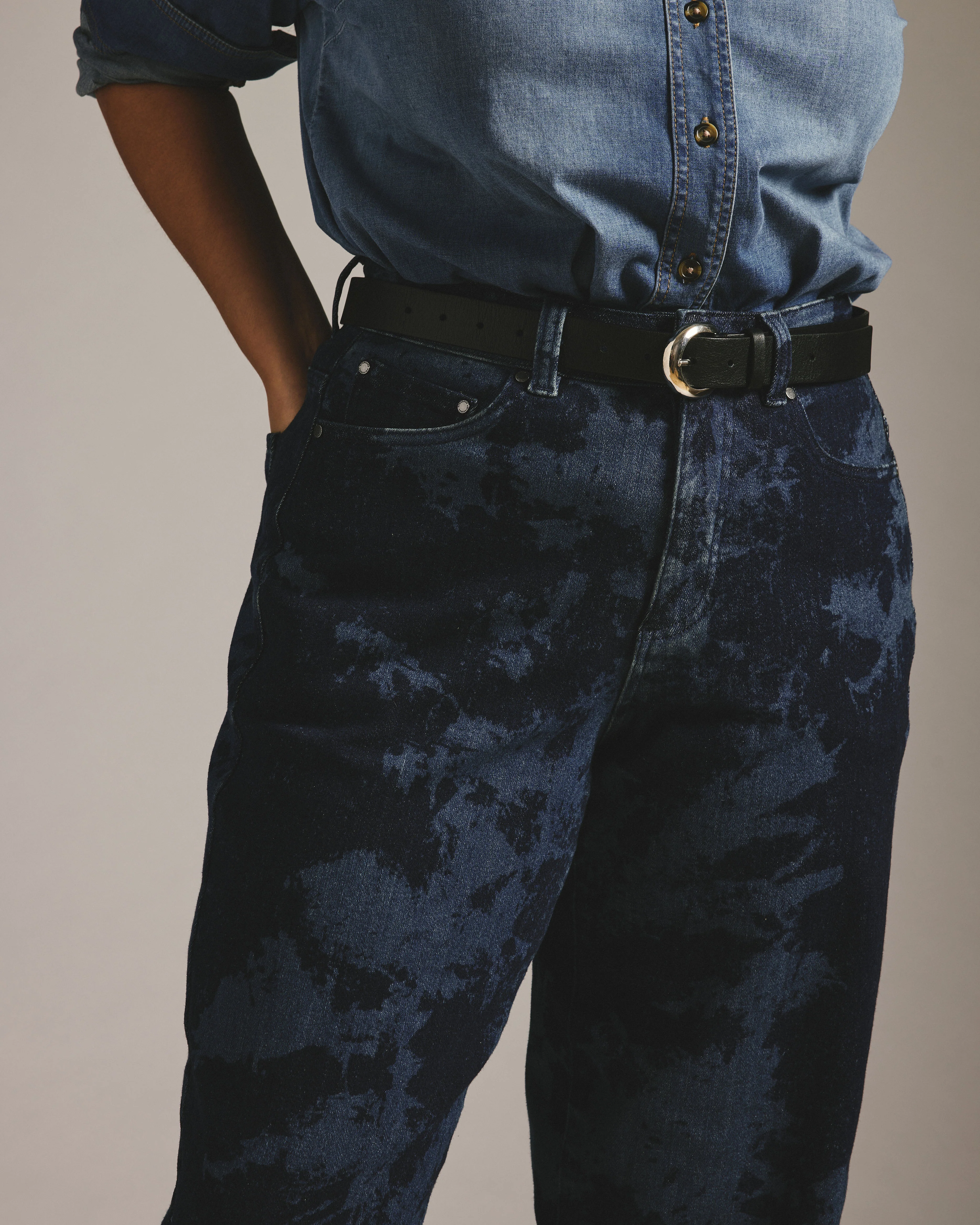 Lou High Rise Barrel Leg Jeans - Indigo Tiedye Wash - Image 3