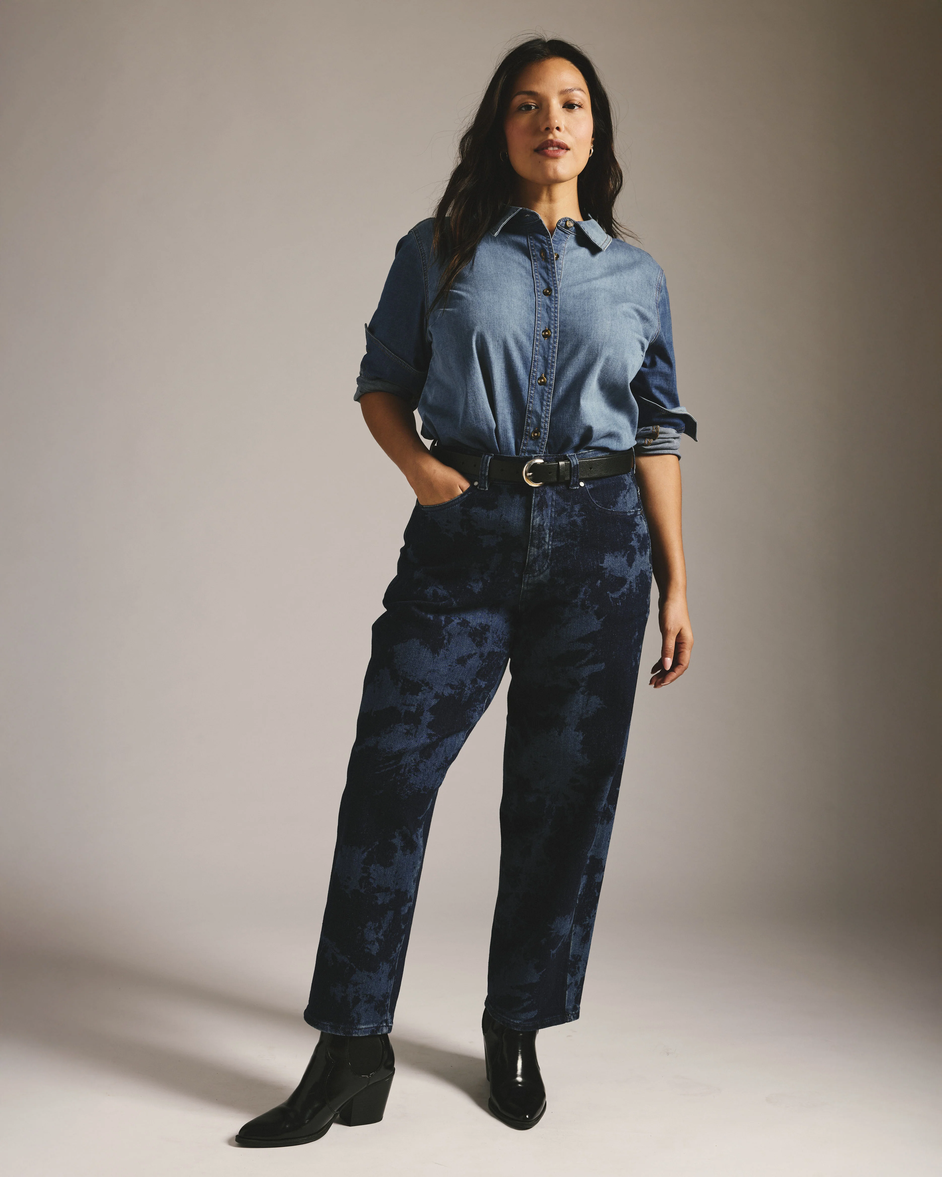 Lou High Rise Barrel Leg Jeans - Indigo Tiedye Wash - Image 5
