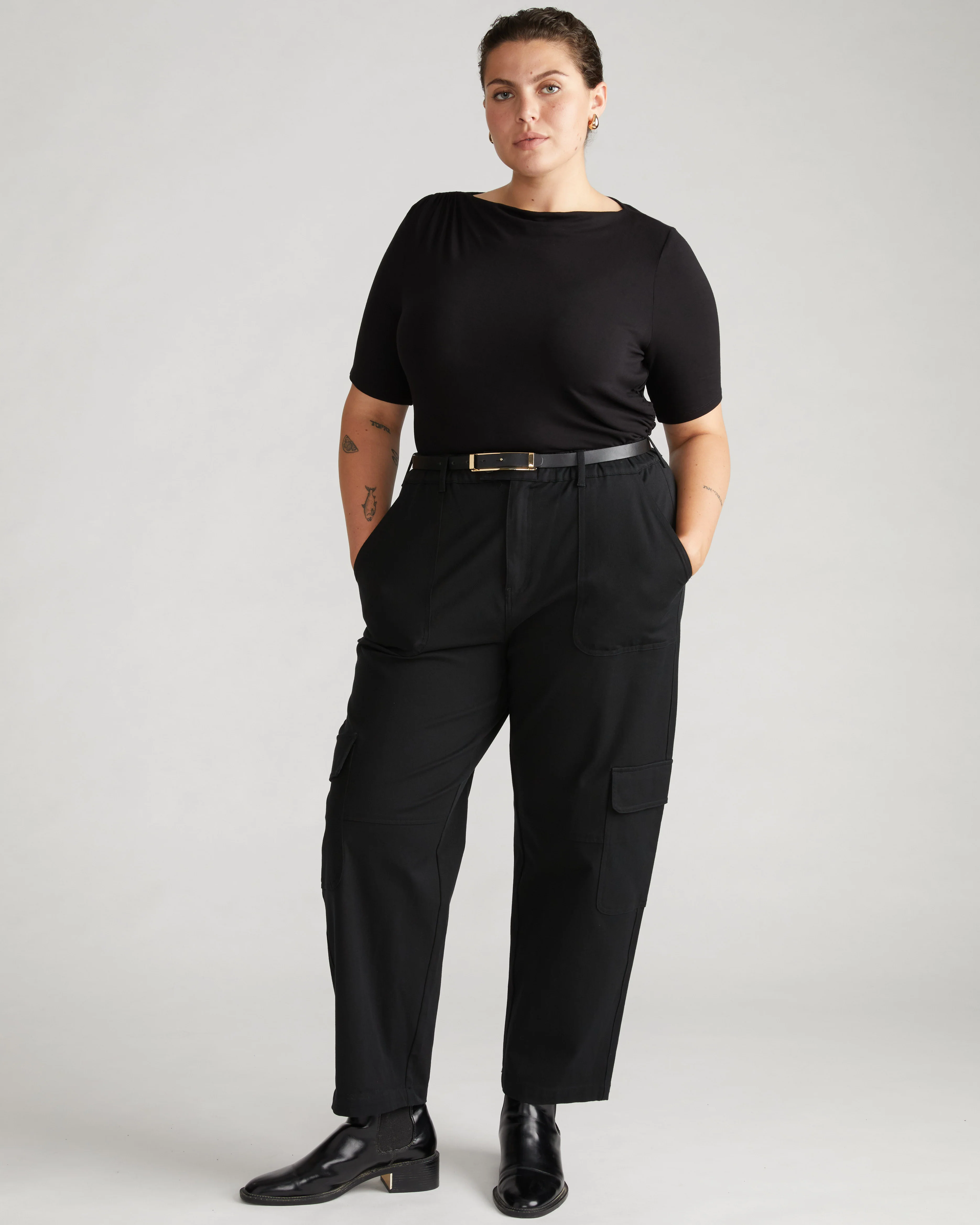 Louise Short Sleeve Liquid Jersey Top - Black - Image 3