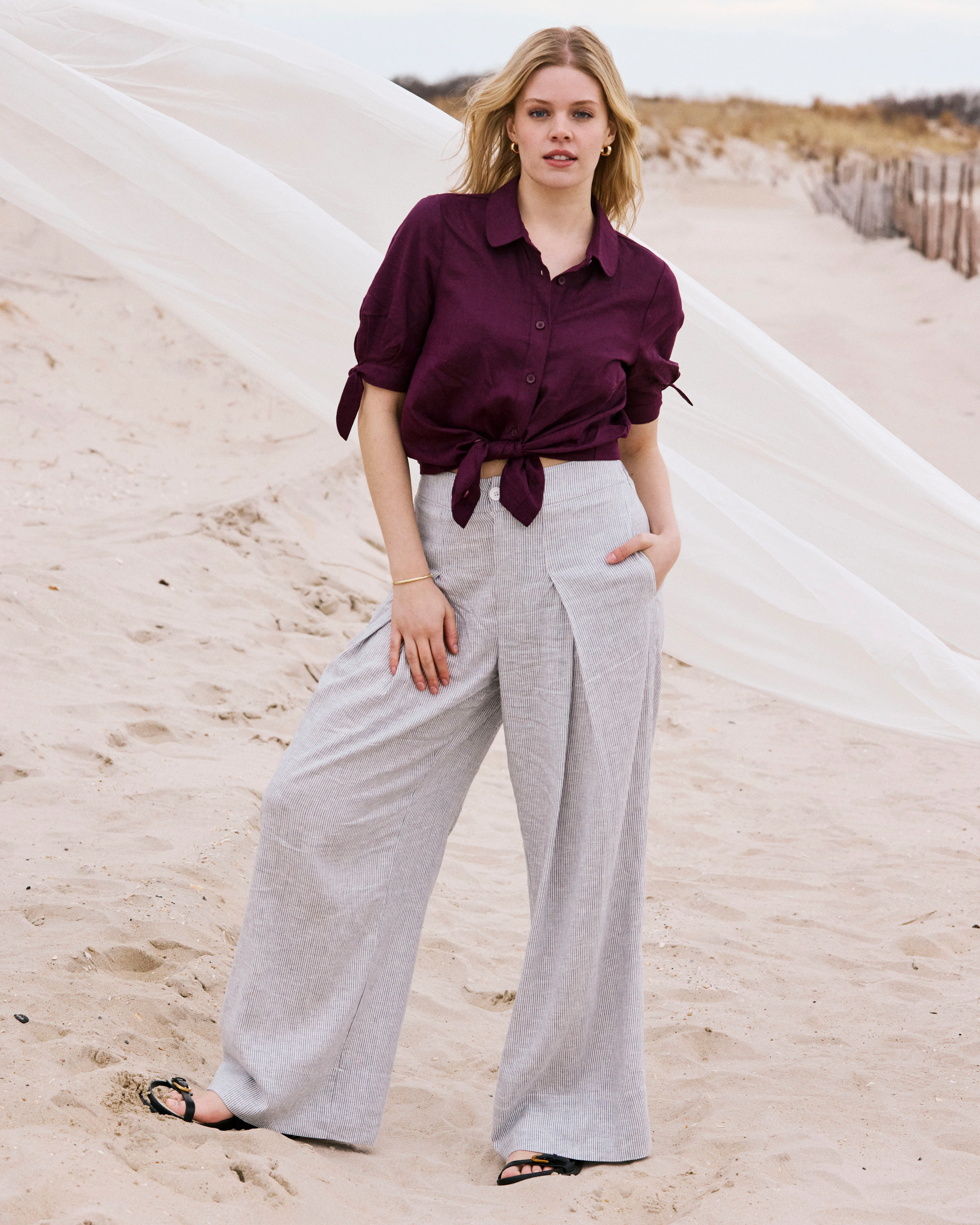 Luisa Short Sleeve Linen Shirt - Acai - Image 3