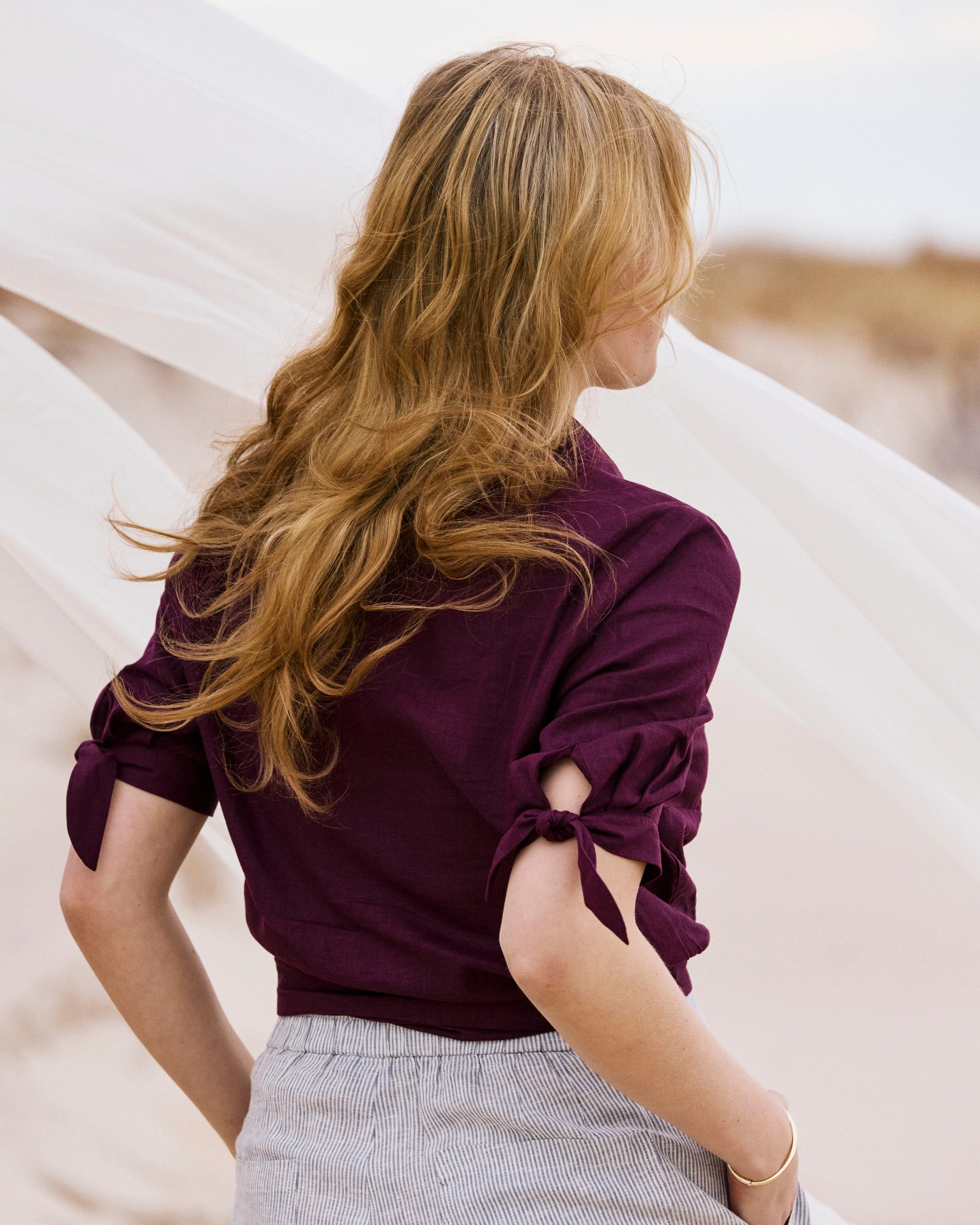 Luisa Short Sleeve Linen Shirt - Acai - Image 8