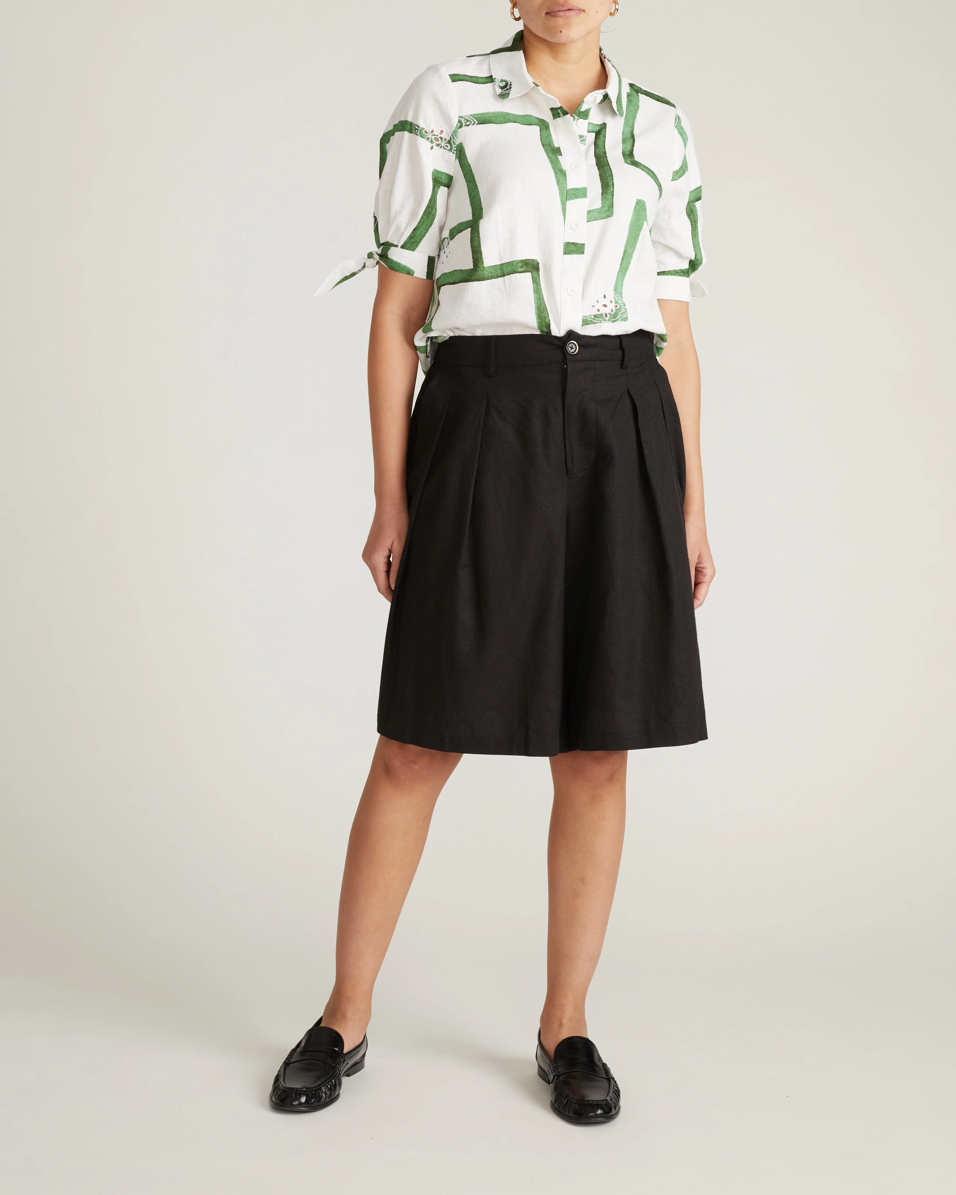 Luisa Short Sleeve Linen Shirt - Green Paint Print - Image 5