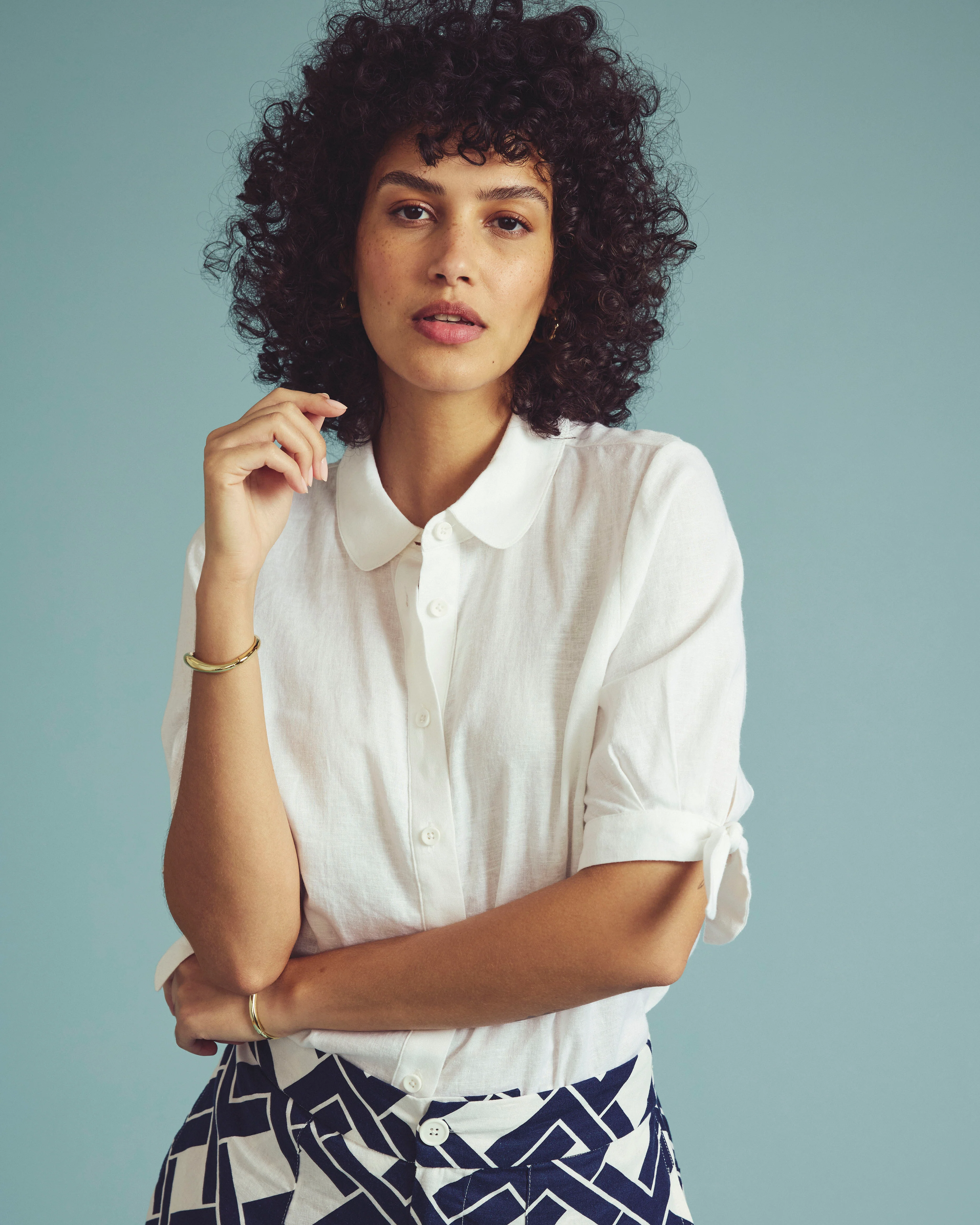 Luisa Short Sleeve Linen Shirt - White - Image 4
