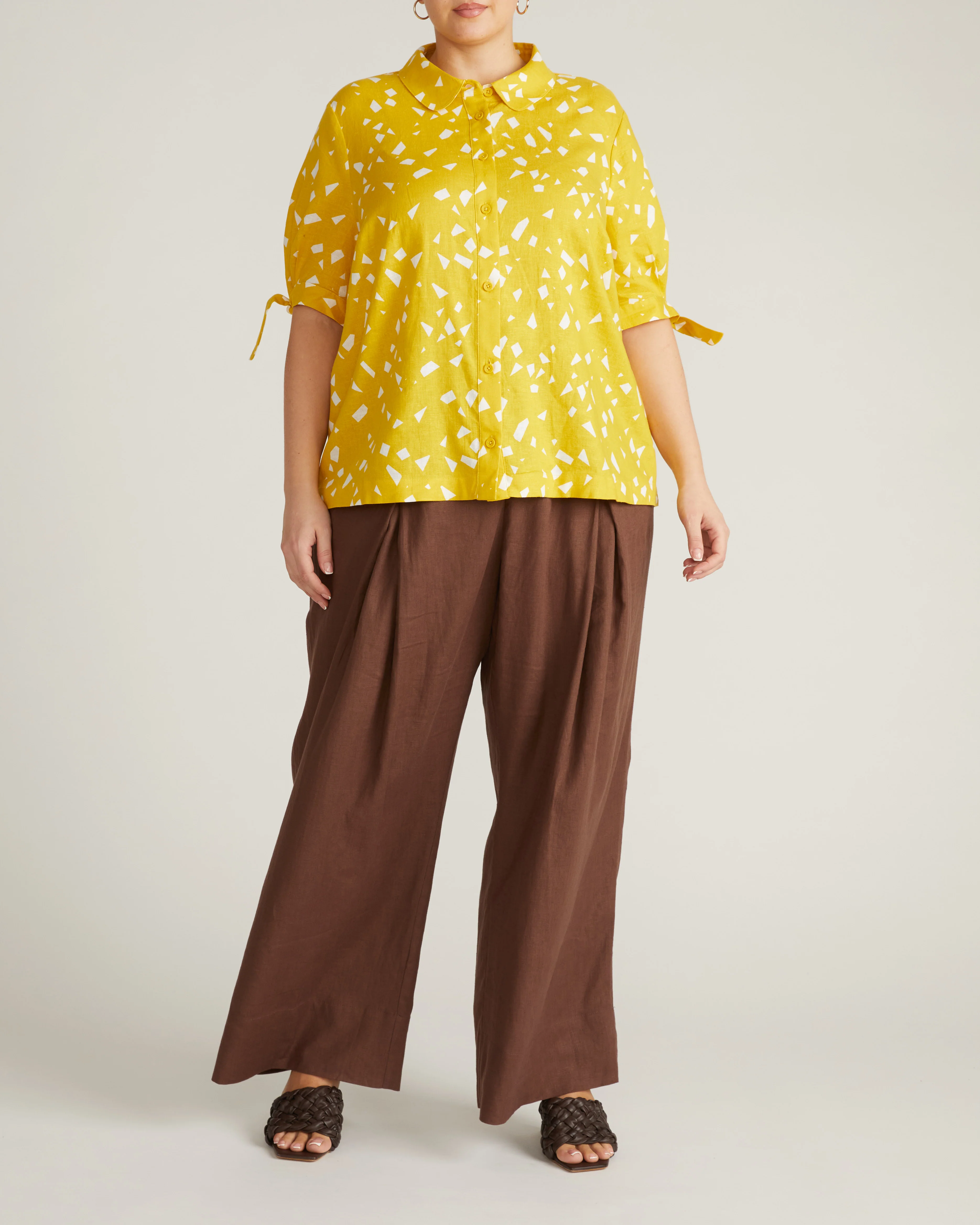 Luisa Short Sleeve Linen Shirt - Yellow Confetti Print - Image 6