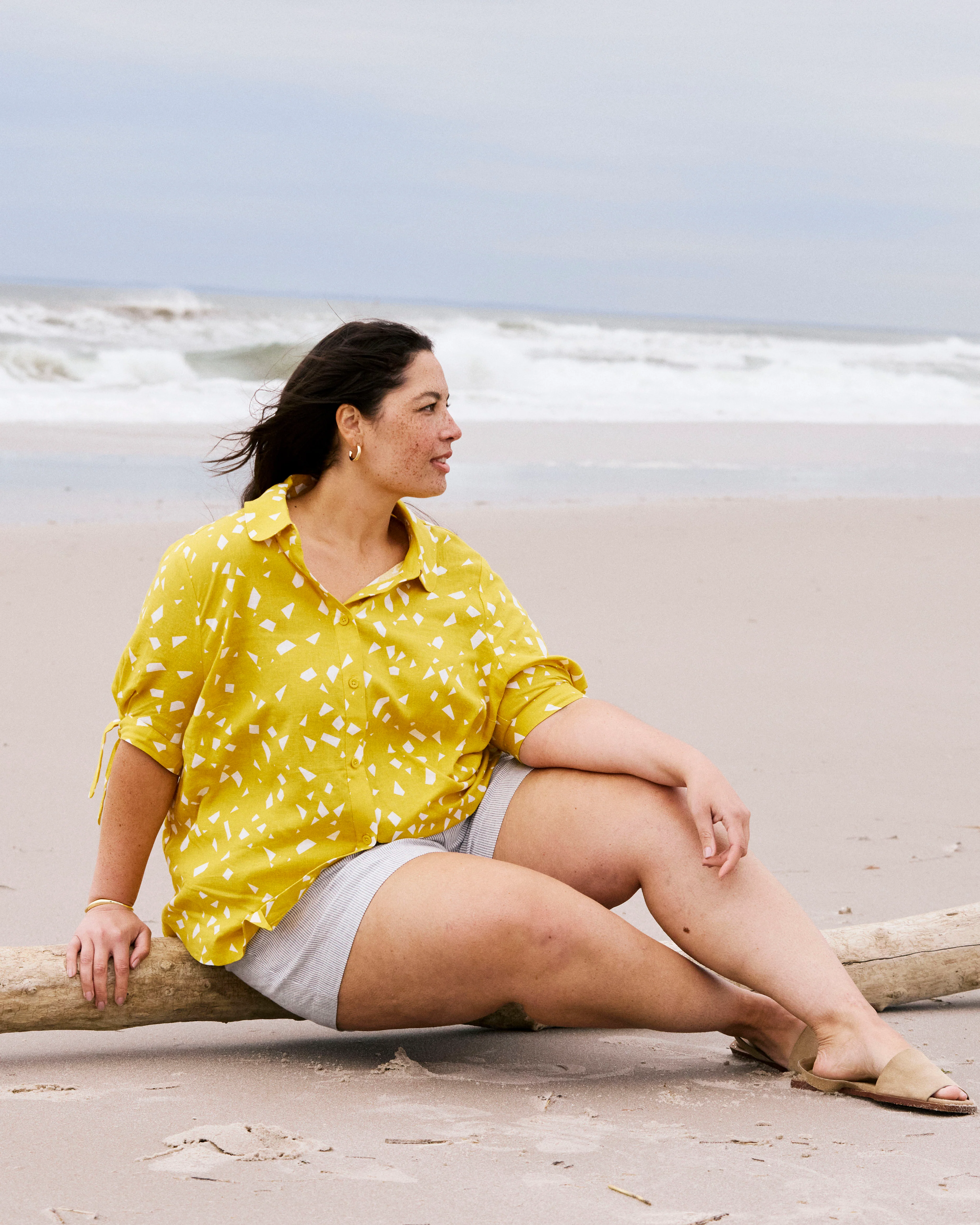 Luisa Short Sleeve Linen Shirt - Yellow Confetti Print - Image 9