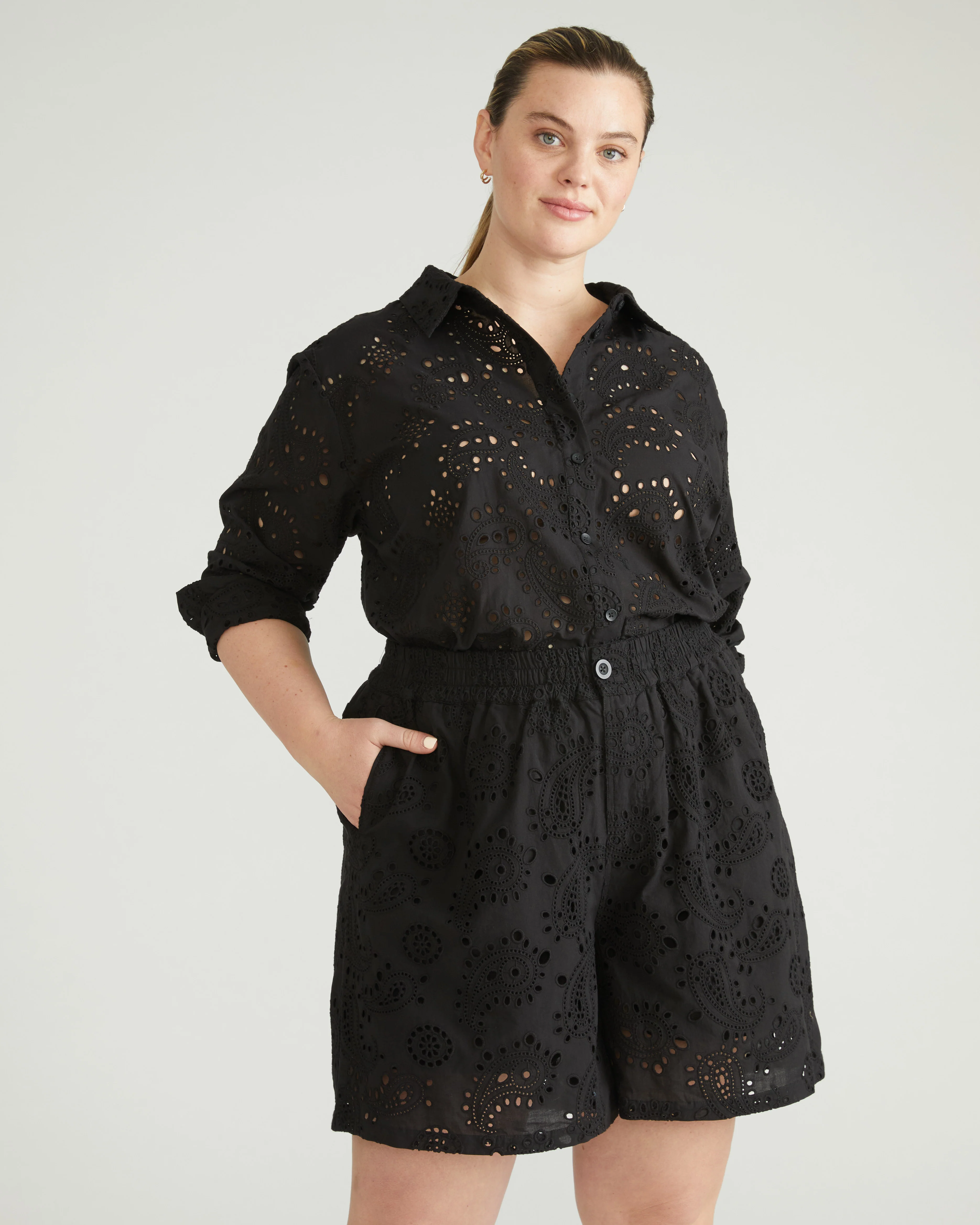 Lulu Cotton Eyelet Shorts - Black - Image 3