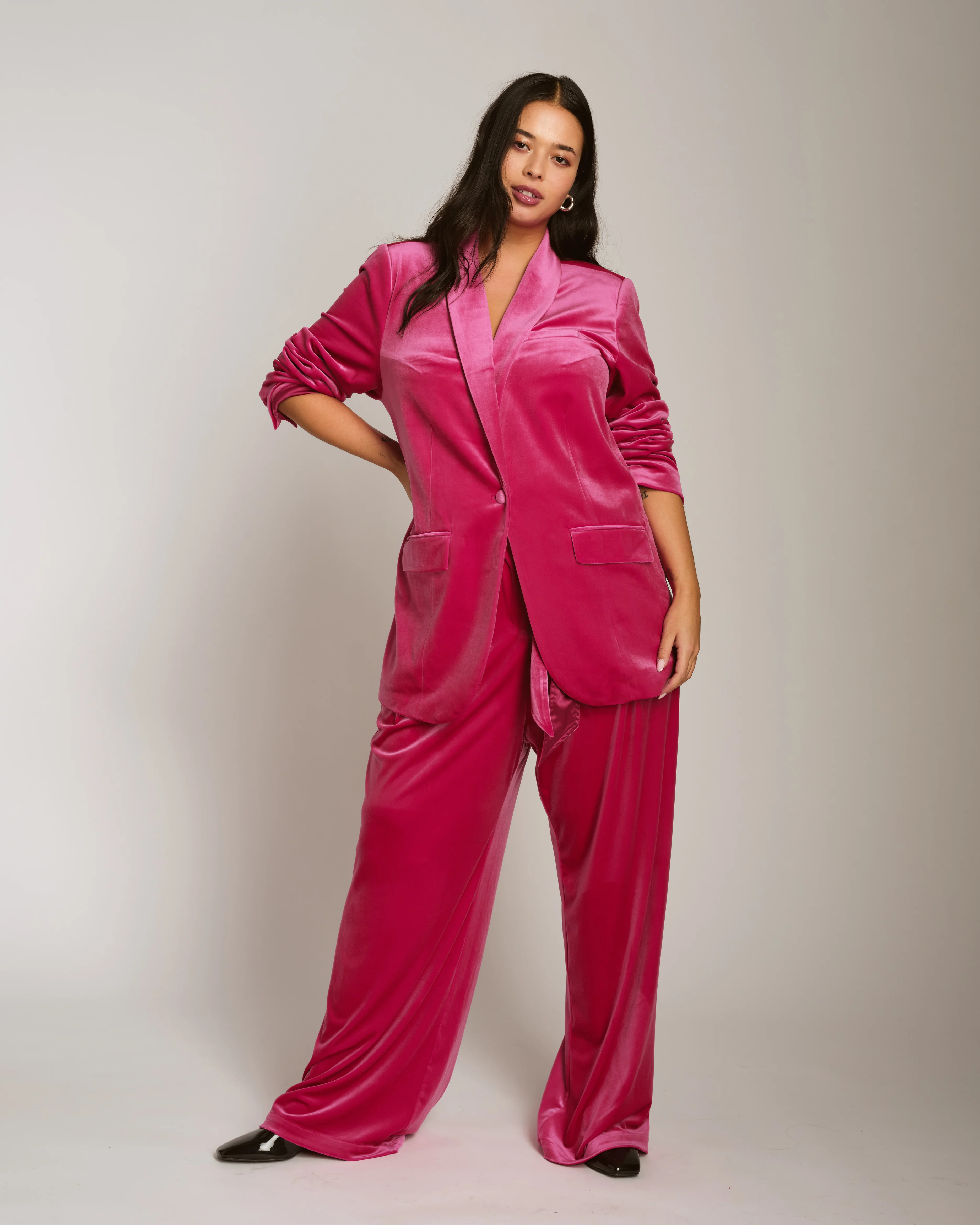 Luxe Belted Velvet Pant - Cerise - Image 2