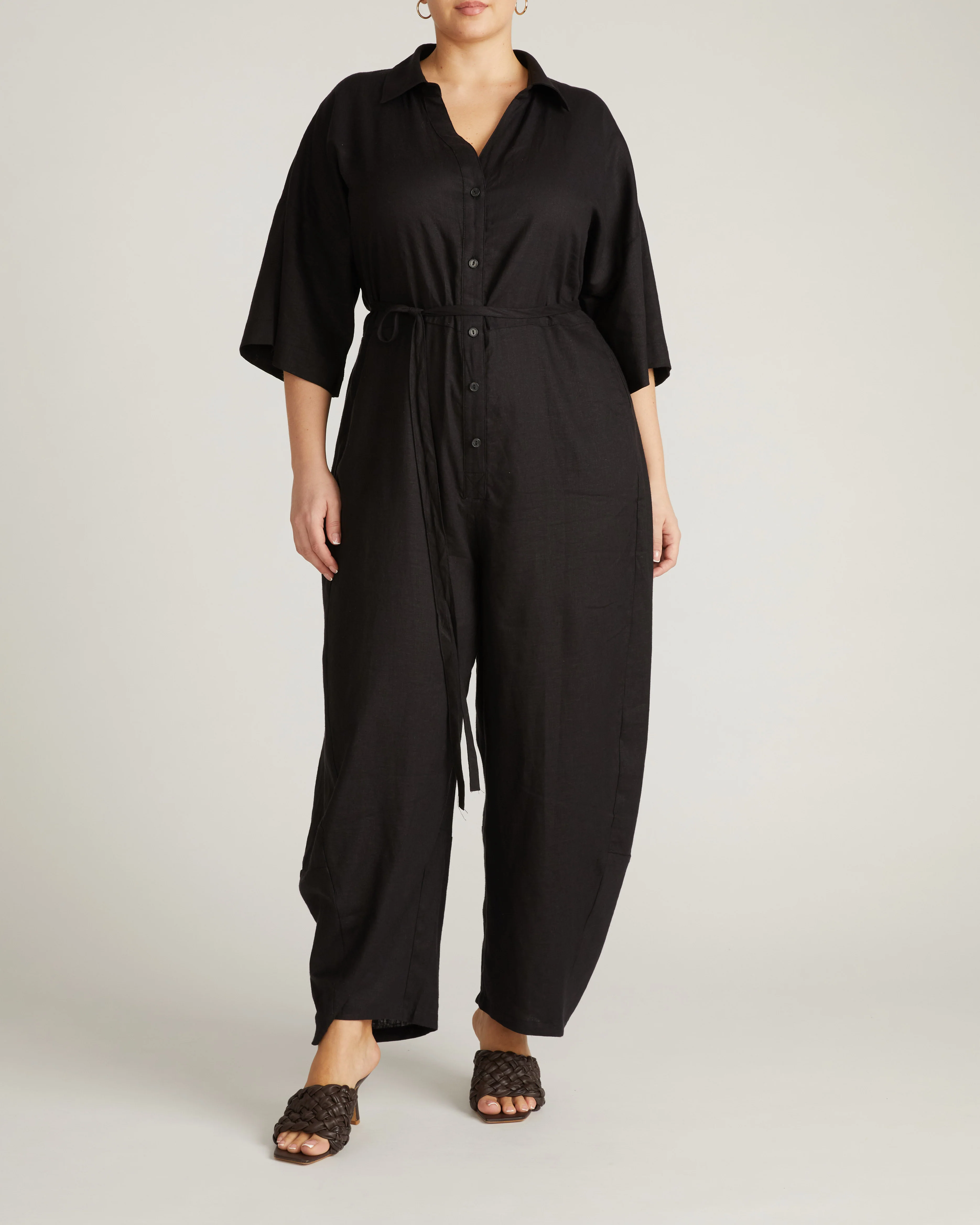 Maggie Barrel Leg Linen Jumpsuit - Black - Image 5