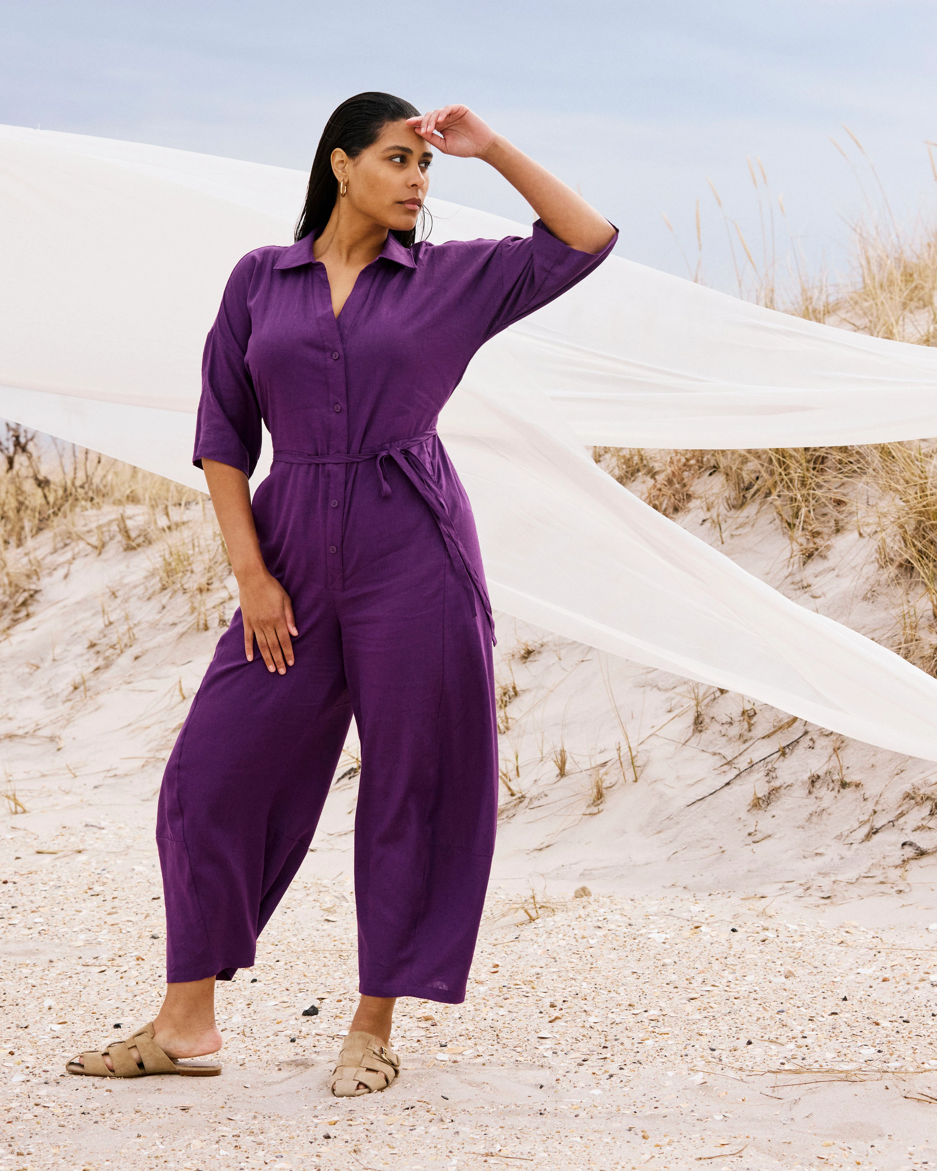 Maggie Barrel Leg Linen Jumpsuit - Dreamy Purple - Image 3