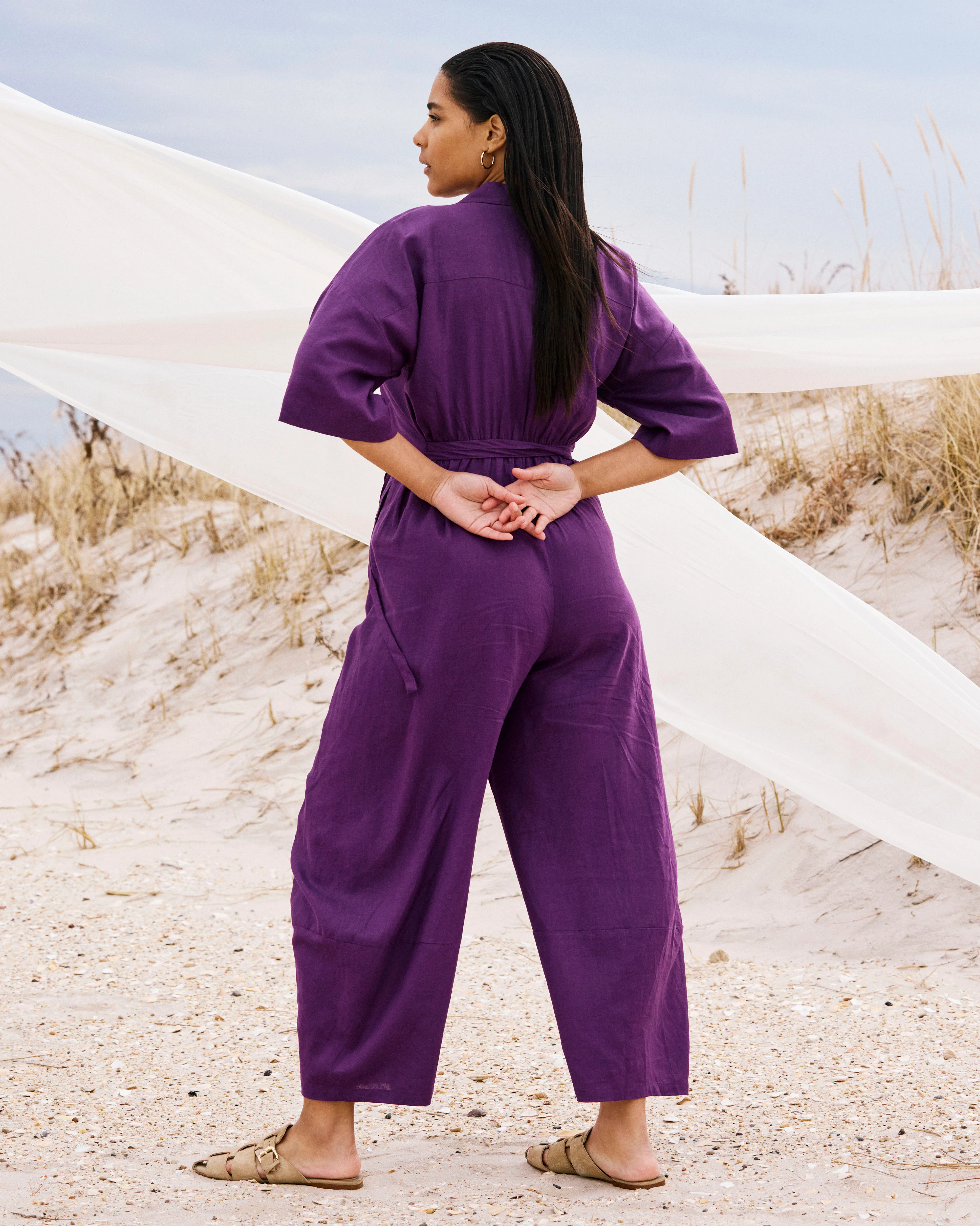Maggie Barrel Leg Linen Jumpsuit - Dreamy Purple - Image 4
