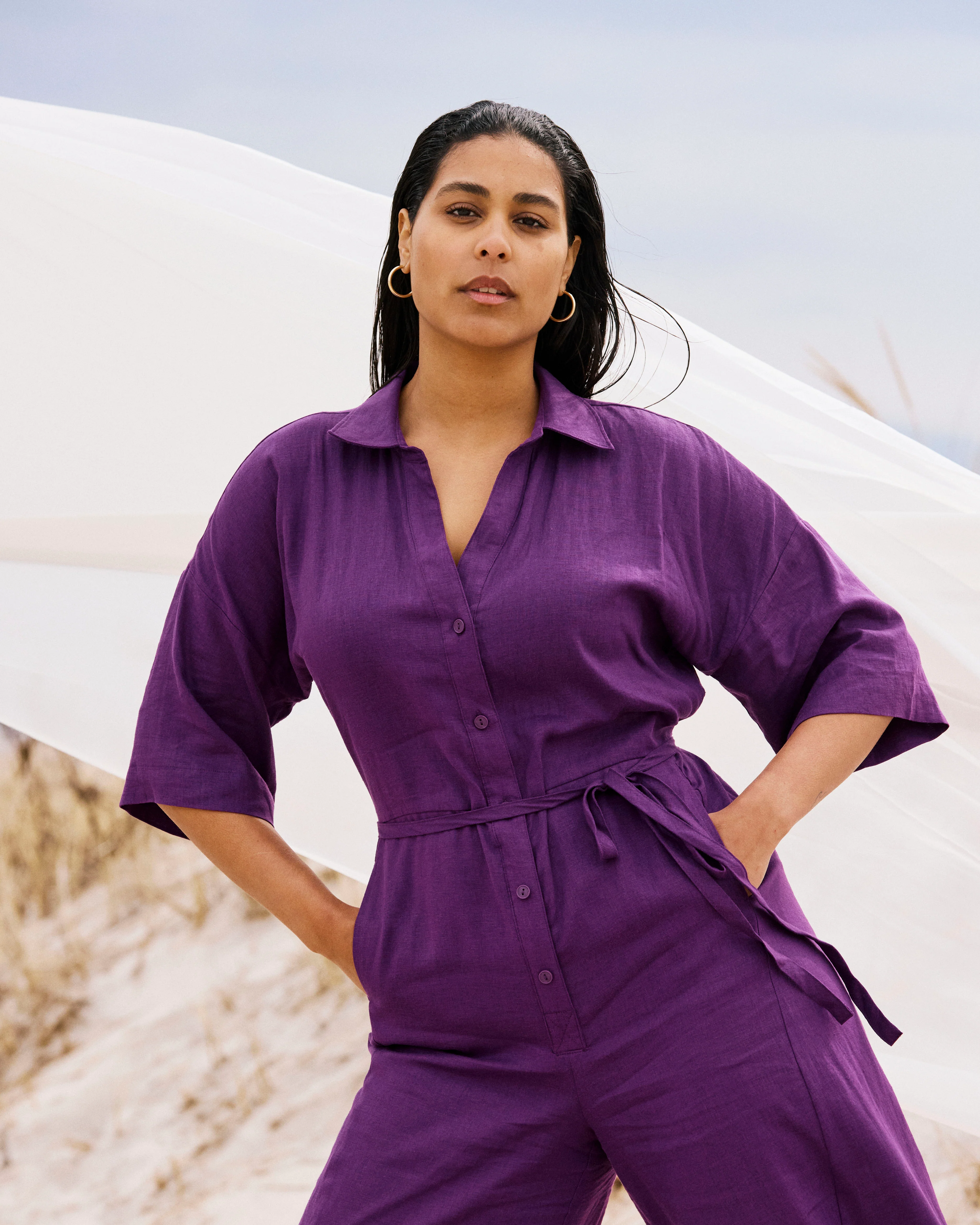 Maggie Barrel Leg Linen Jumpsuit - Dreamy Purple - Image 5