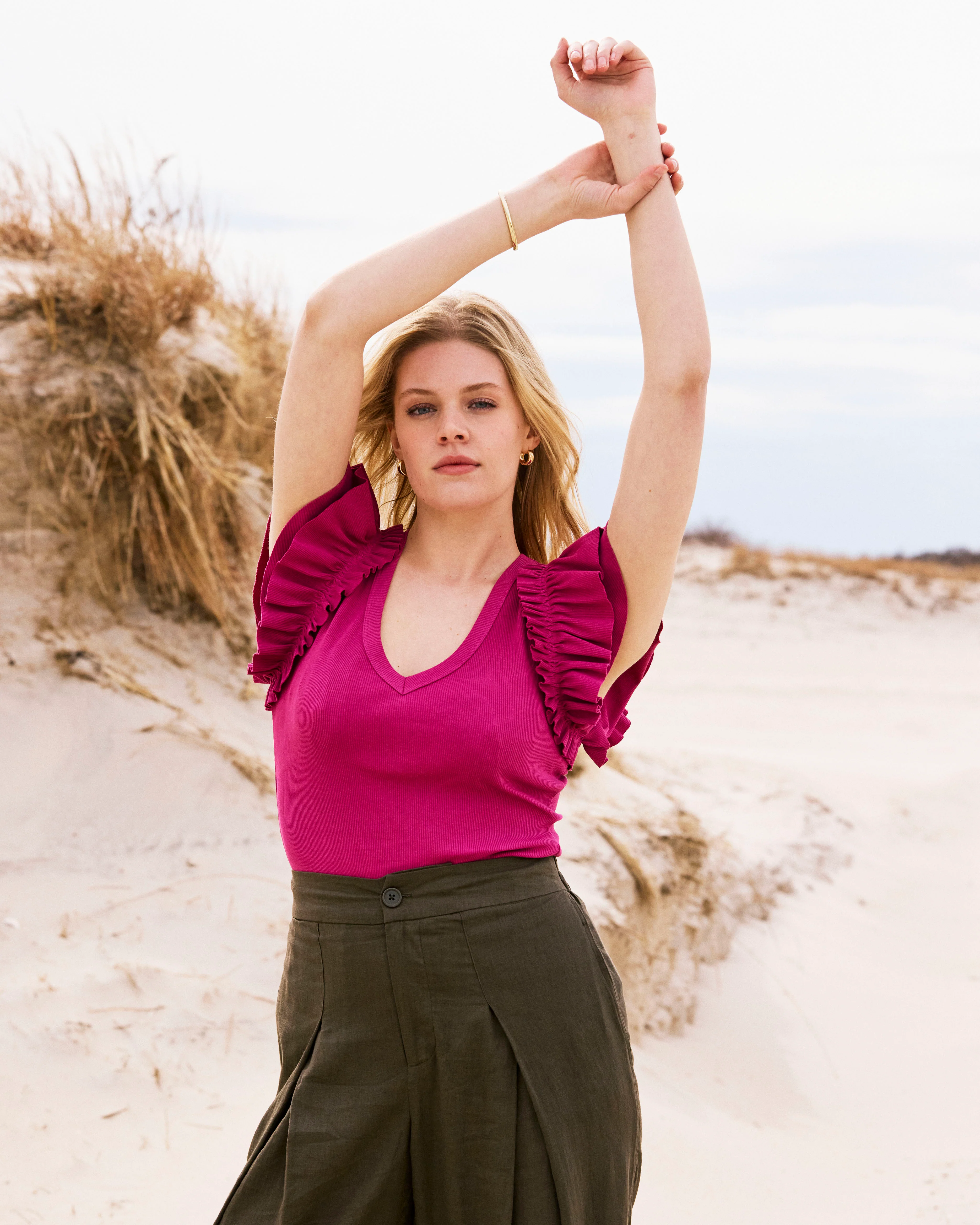 Magnolia Ribbed Top - Hyper Pink - Image 2