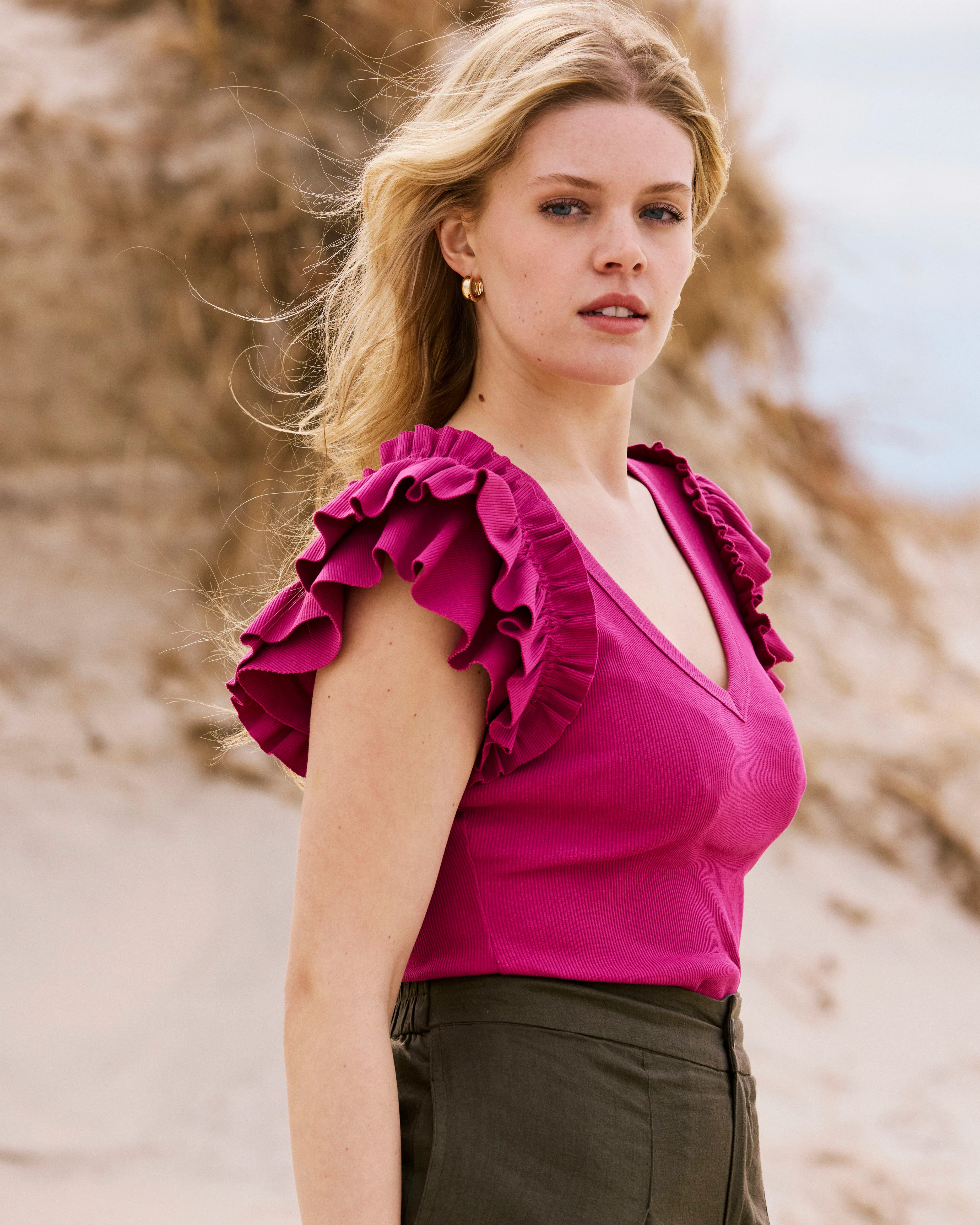 Magnolia Ribbed Top - Hyper Pink - Image 3