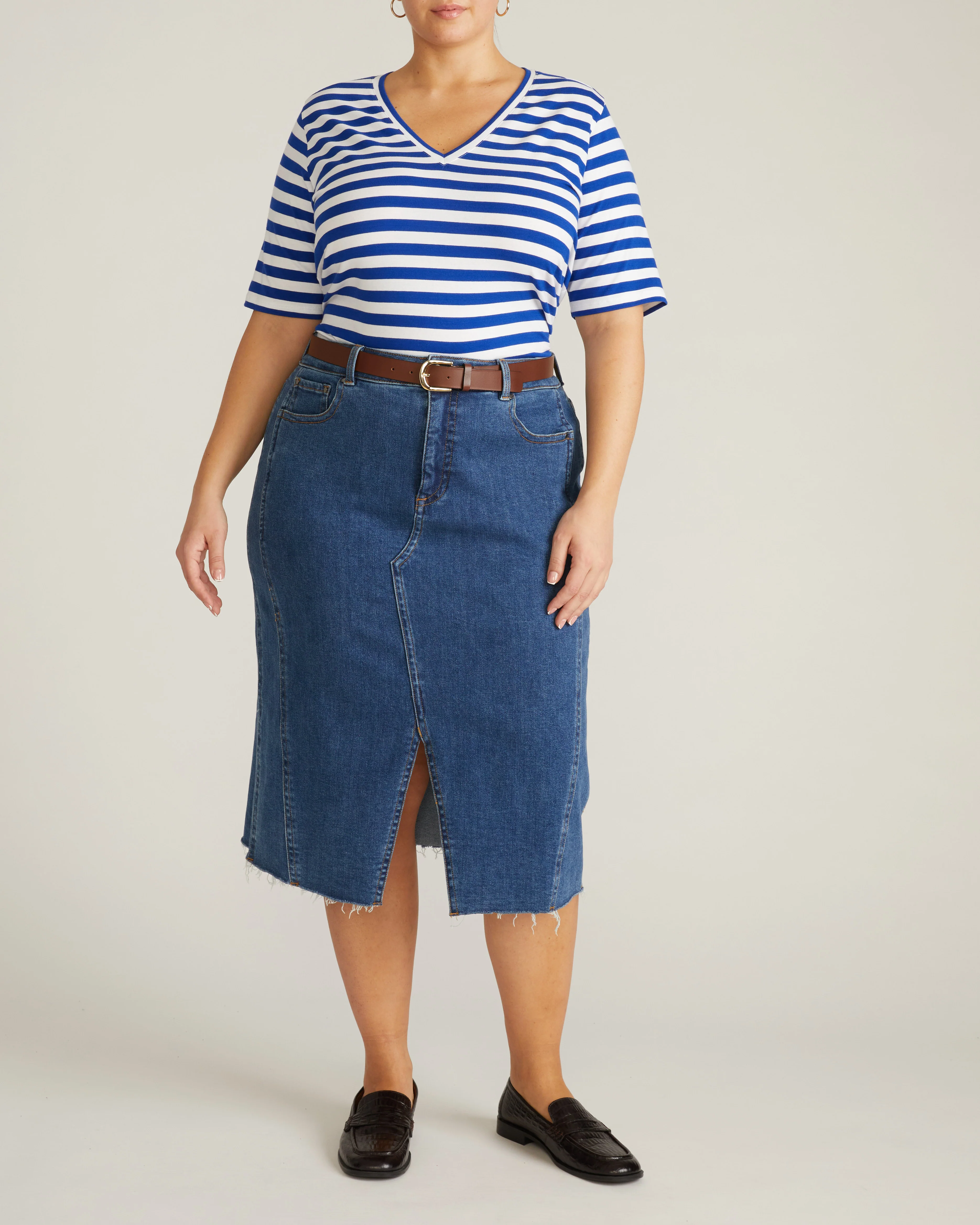 Maia Stovepipe Sleeve V Neck Tee - Hammersmith Blue/White Stripe - Image 3