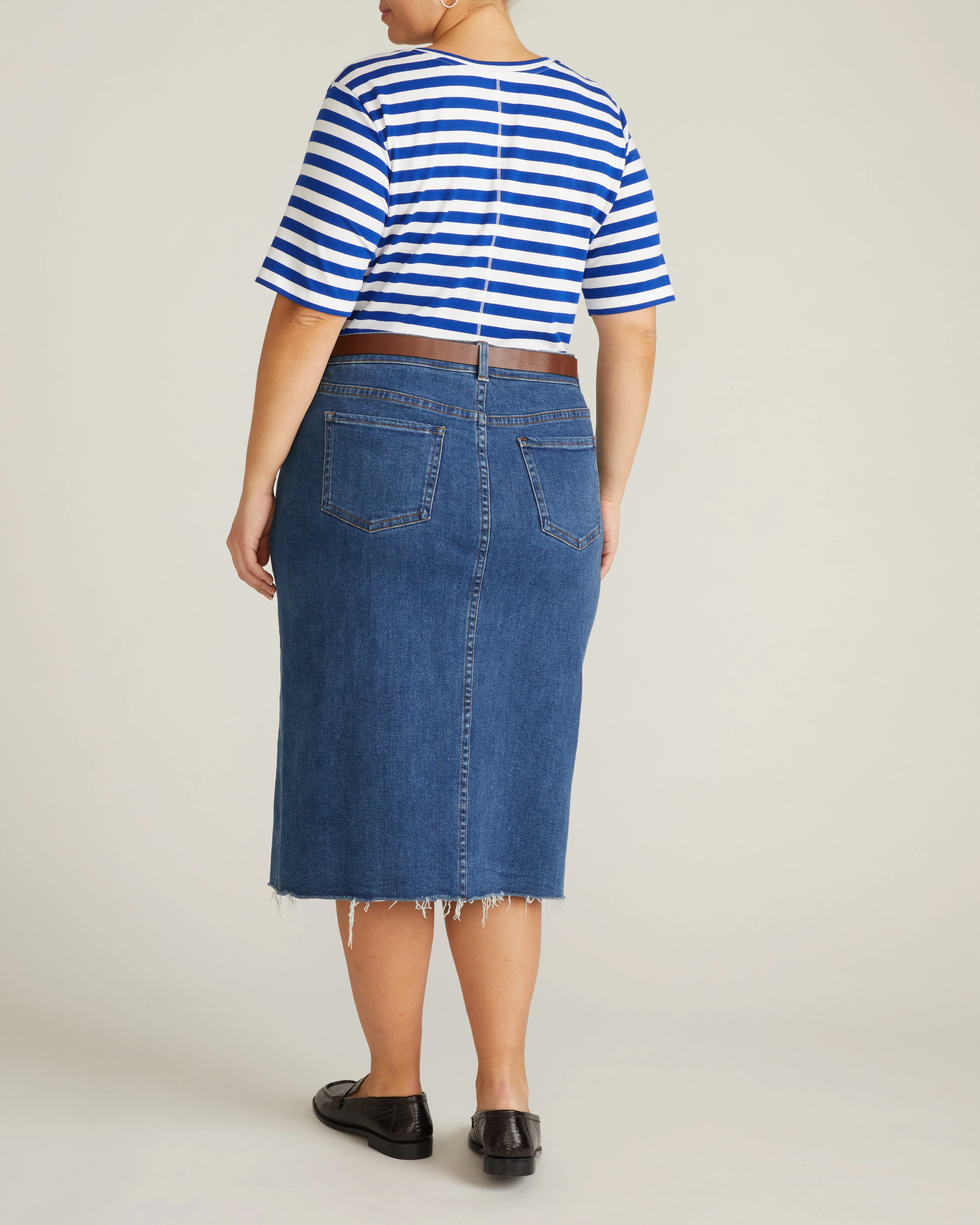 Maia Stovepipe Sleeve V Neck Tee - Hammersmith Blue/White Stripe - Image 5