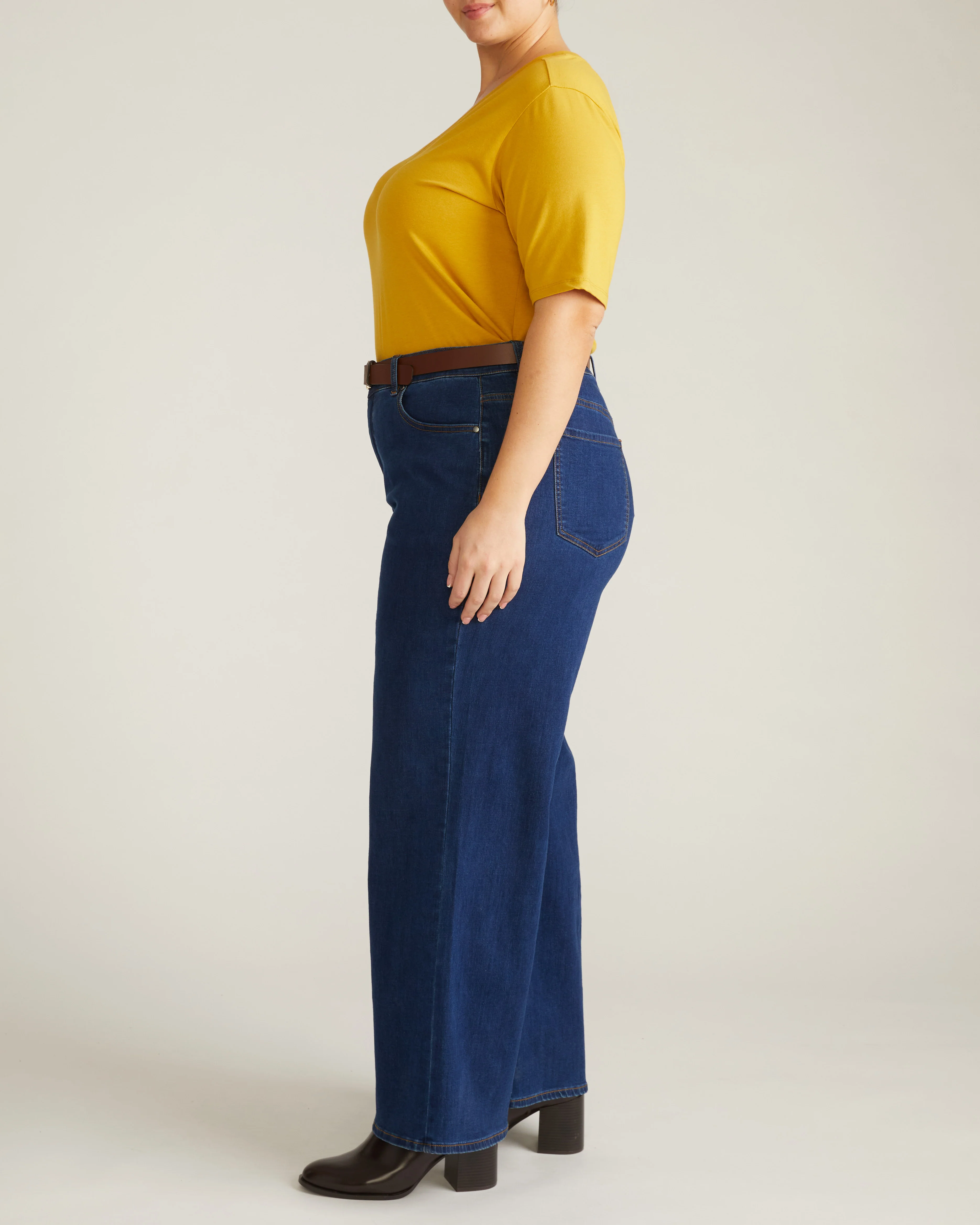 Maia Stovepipe Sleeve V Neck Tee - Yellow Ochre - Image 4