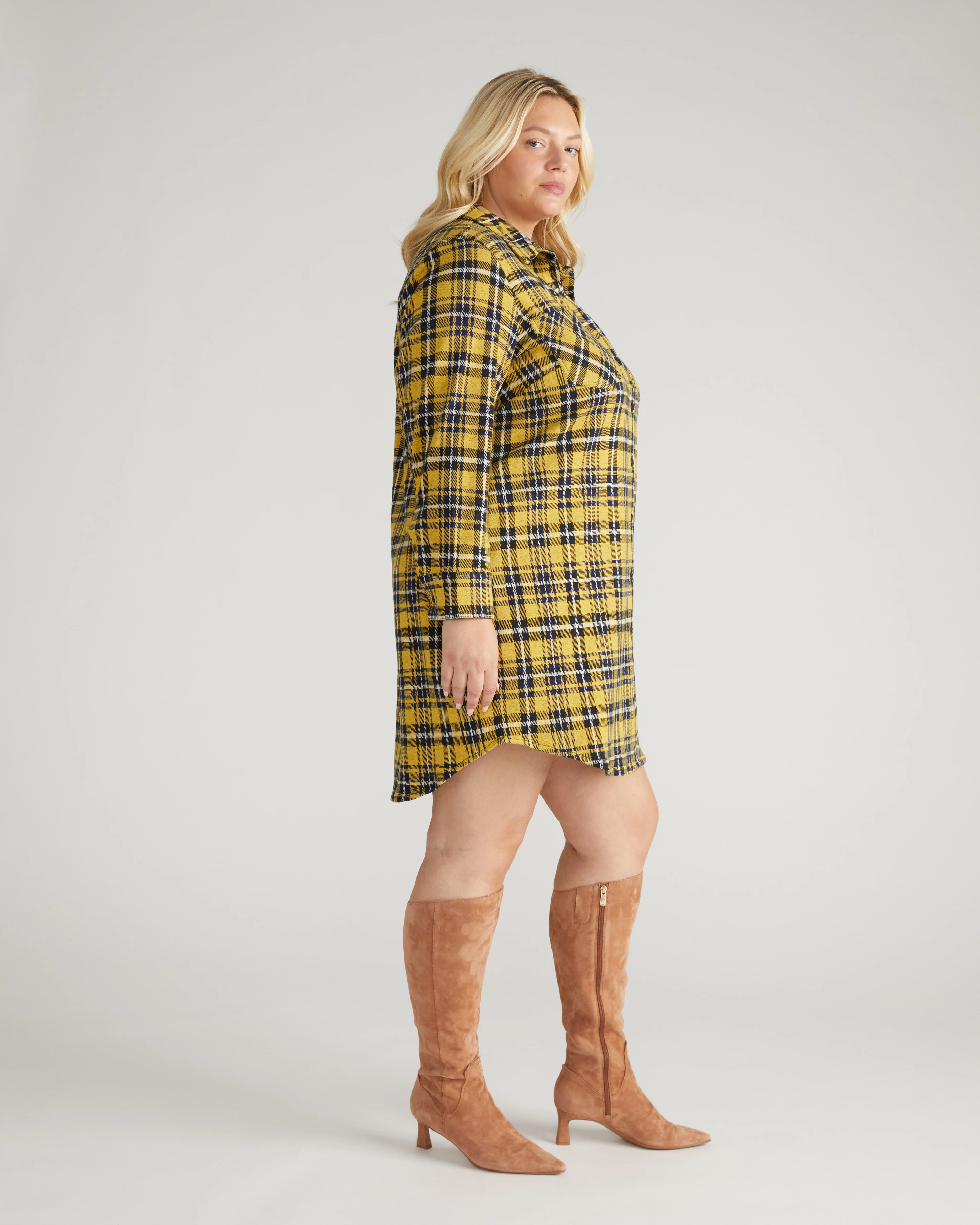 Maine Stretch Flannel Shirtdress - Chamomile Yellow Plaid - Image 2