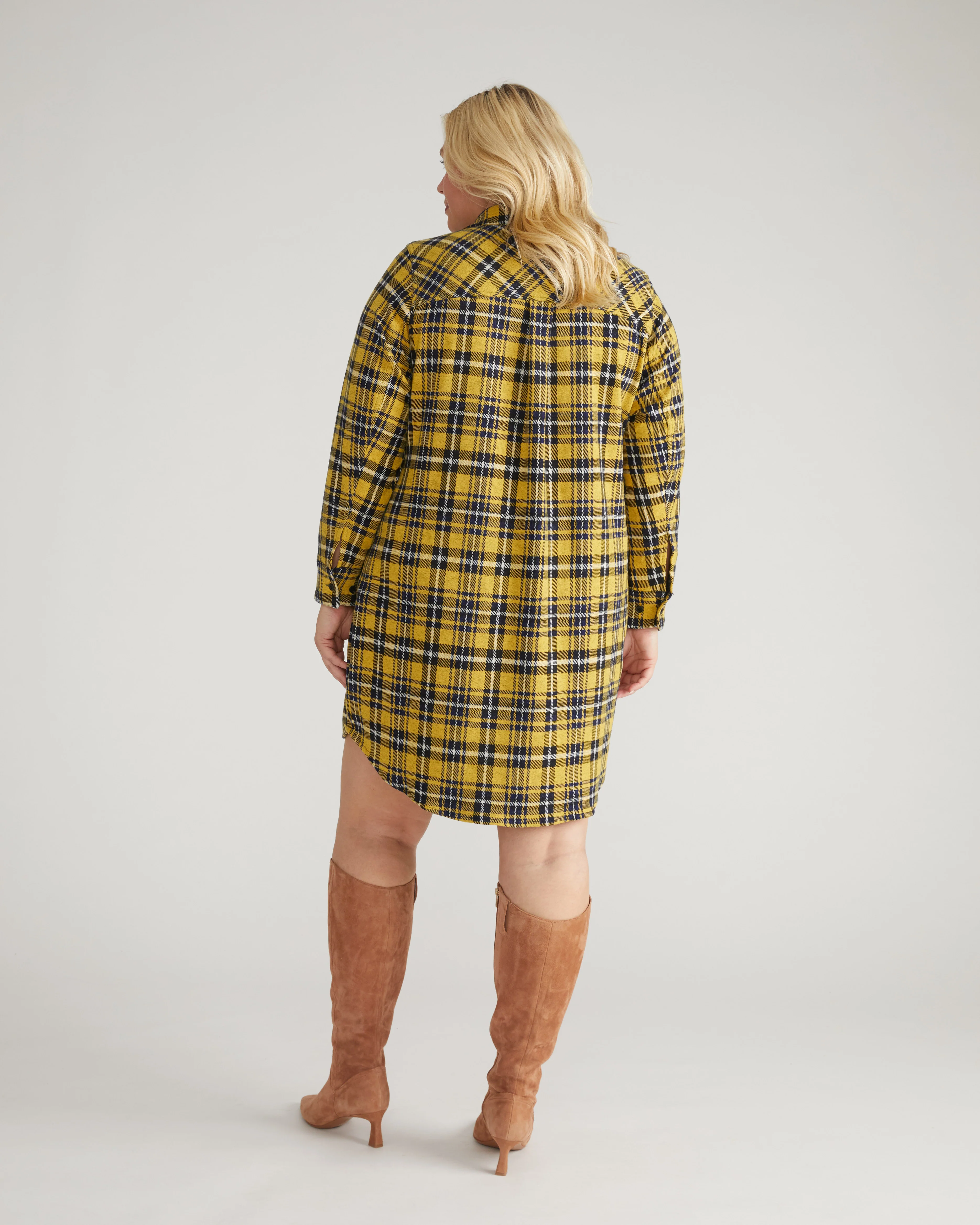 Maine Stretch Flannel Shirtdress - Chamomile Yellow Plaid - Image 3