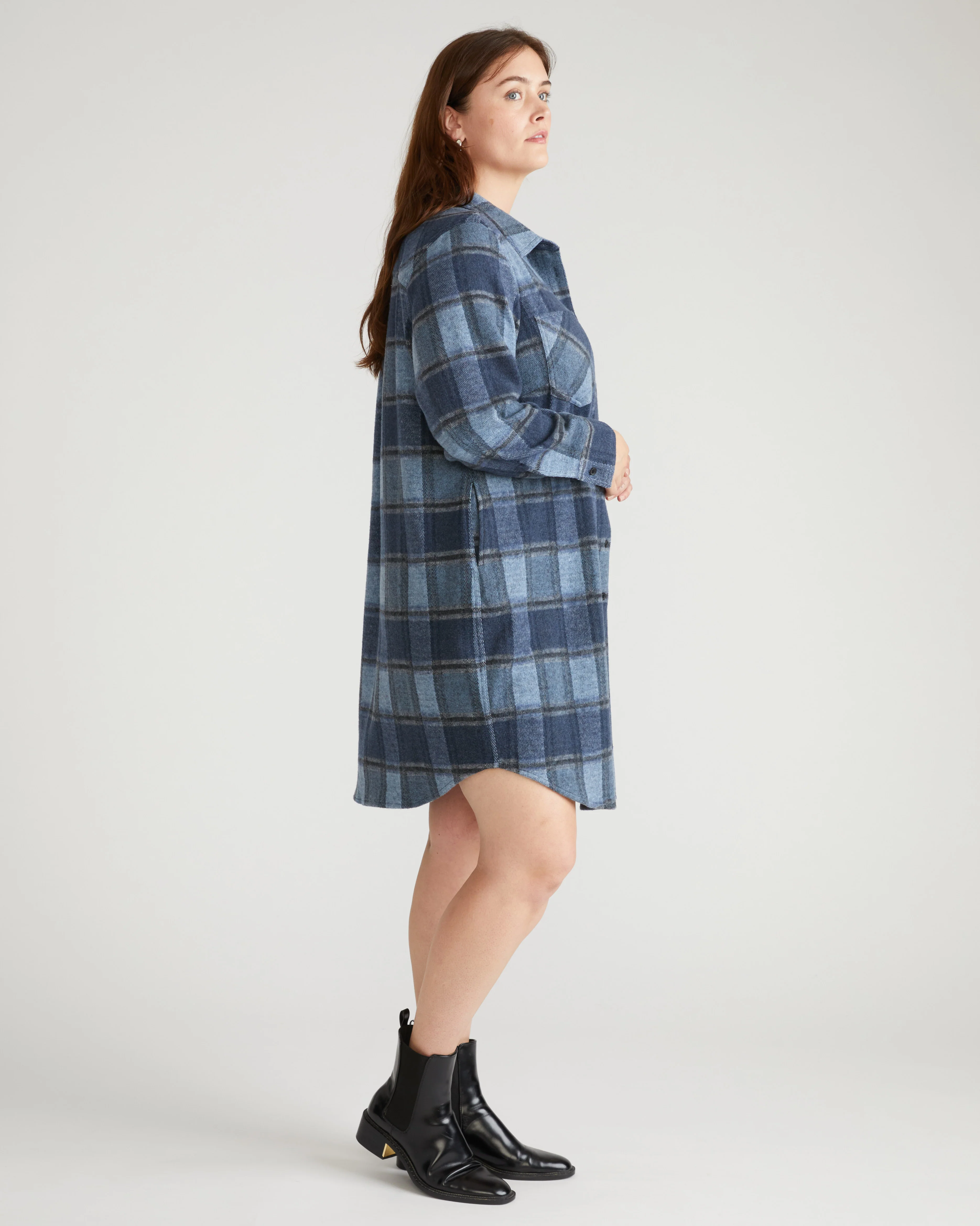 Maine Stretch Flannel Shirtdress - Heather Fog Plaid - Image 2