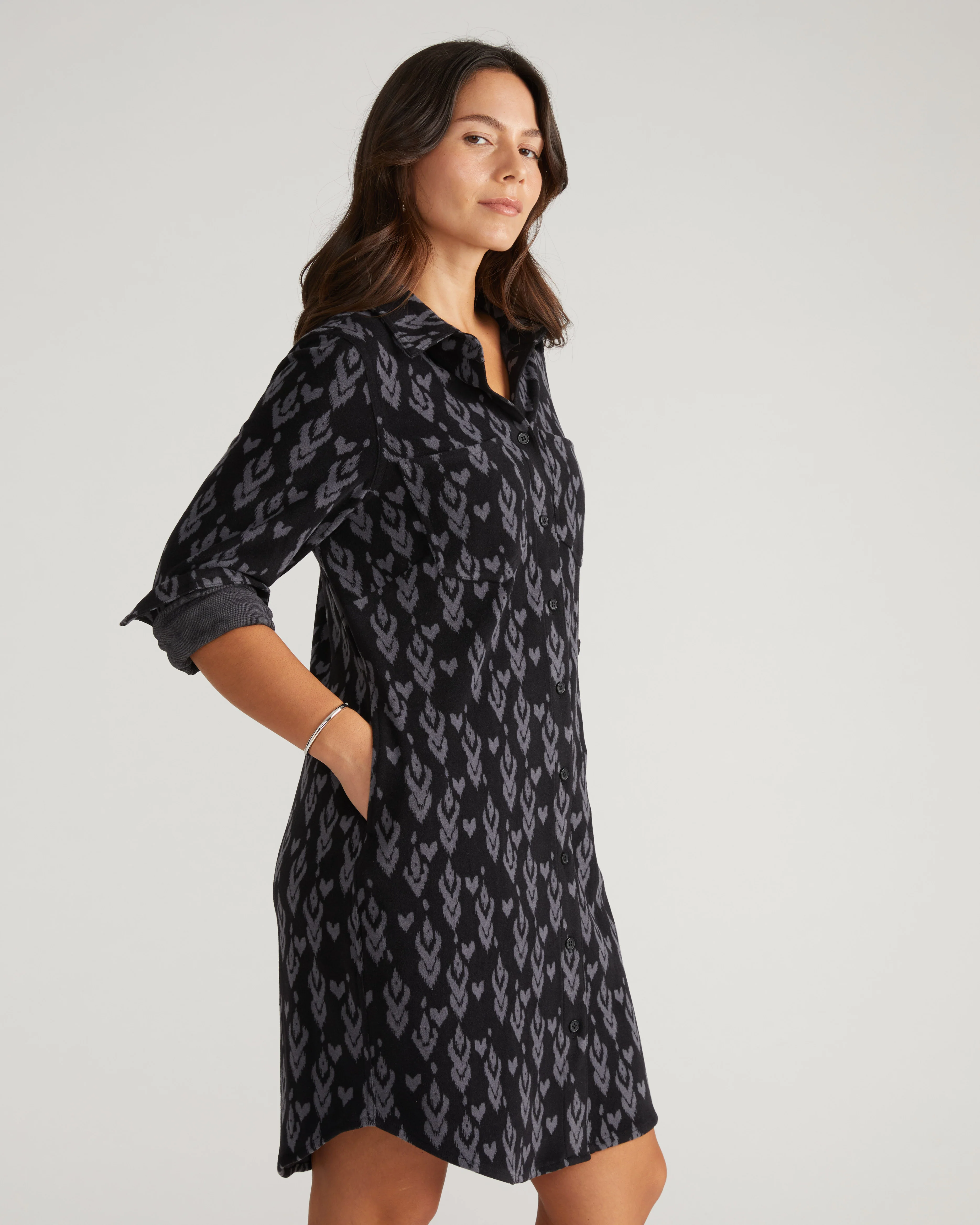 Maine Stretch Flannel Shirtdress - Indigo Ikat Arrow - Image 2