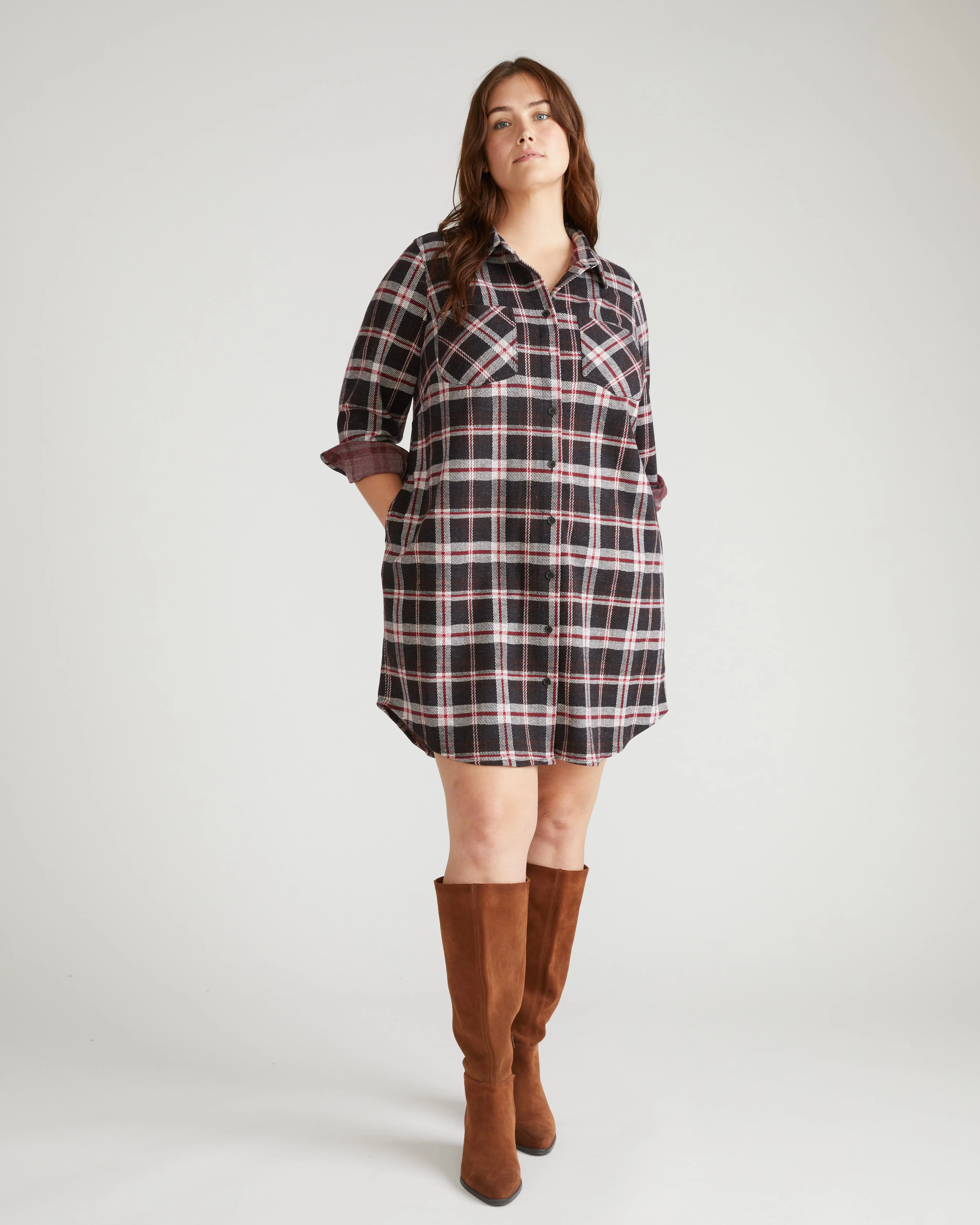 Maine Stretch Flannel Shirtdress - Poppy Plaid - Image 5