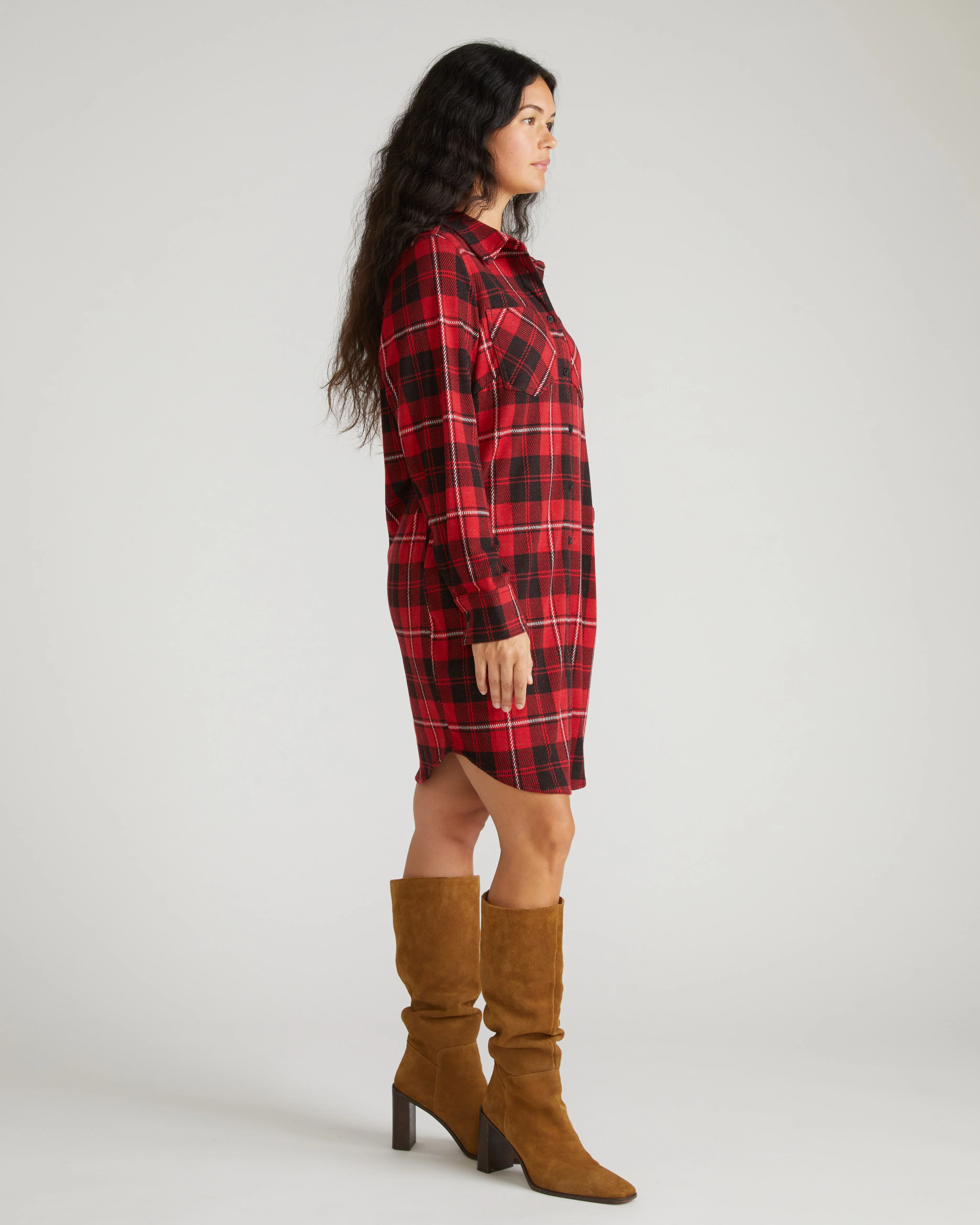 Maine Stretch Flannel Shirtdress - Ridge Brew Red Plaid - Image 3