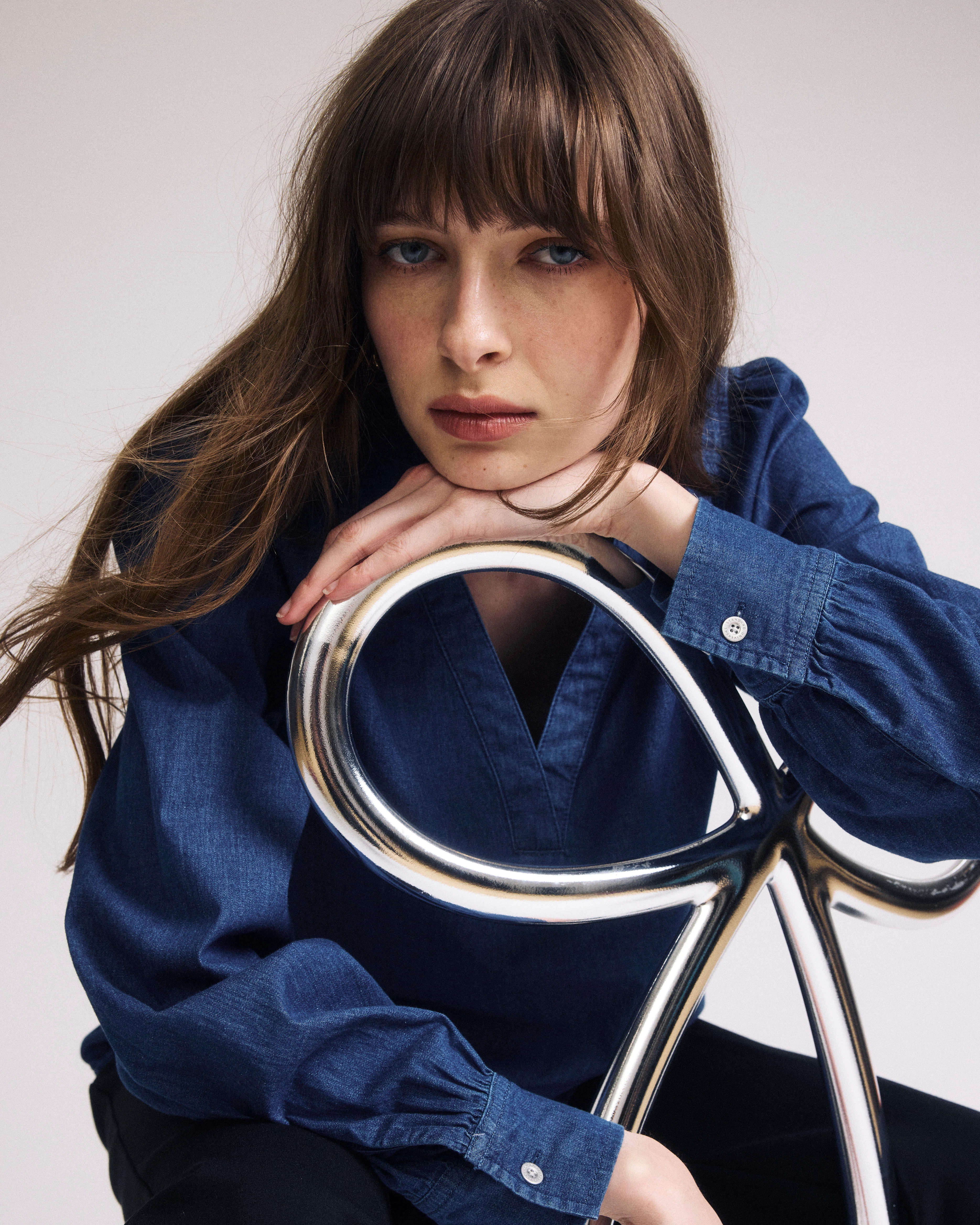 Maisie Cotton Chambray Blouse - Vintage Indigo - Image 4