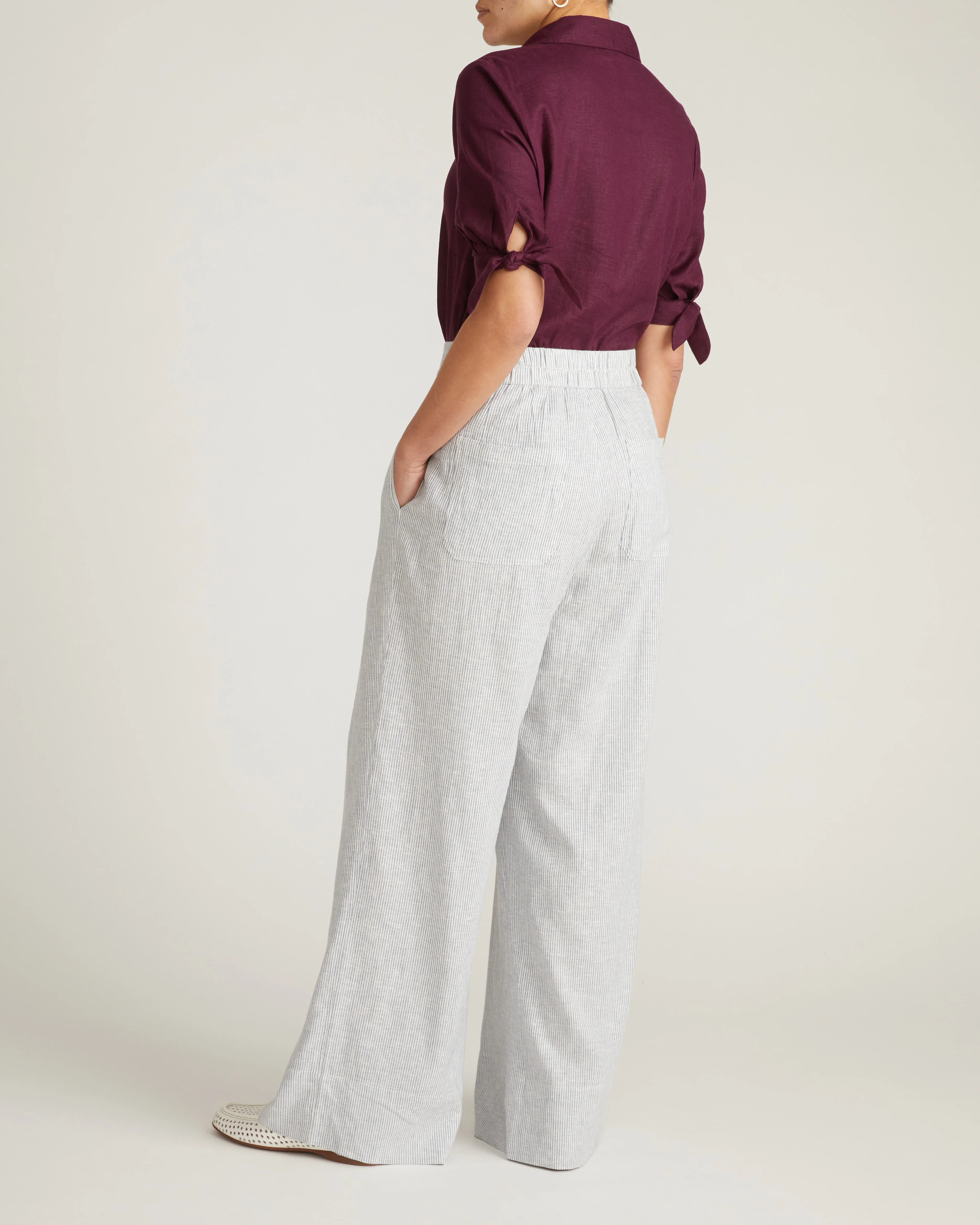 Marley Wide Leg Linen Pants - Beach Stripe - Image 5