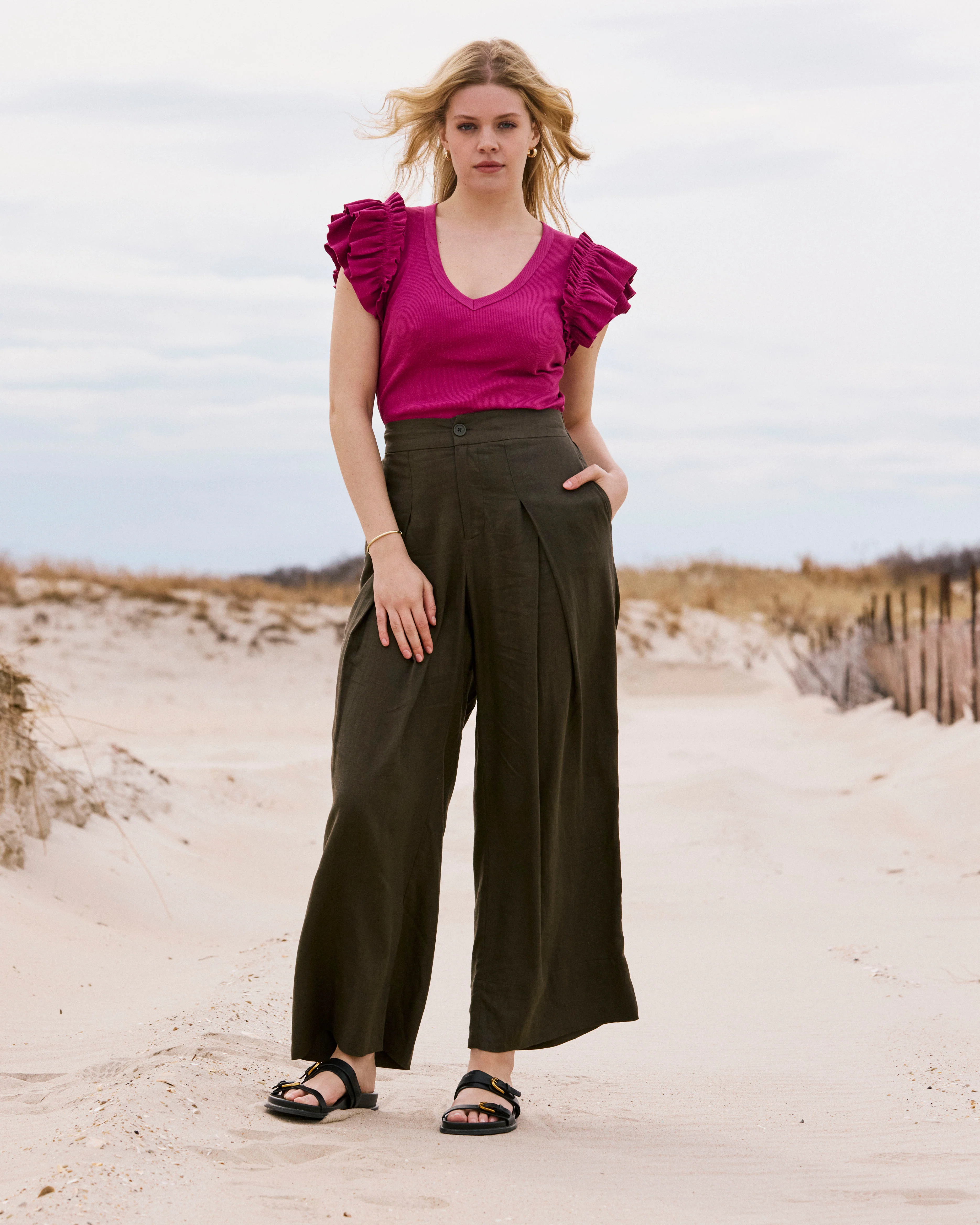 Marley Wide Leg Linen Pants - Camo - Image 5