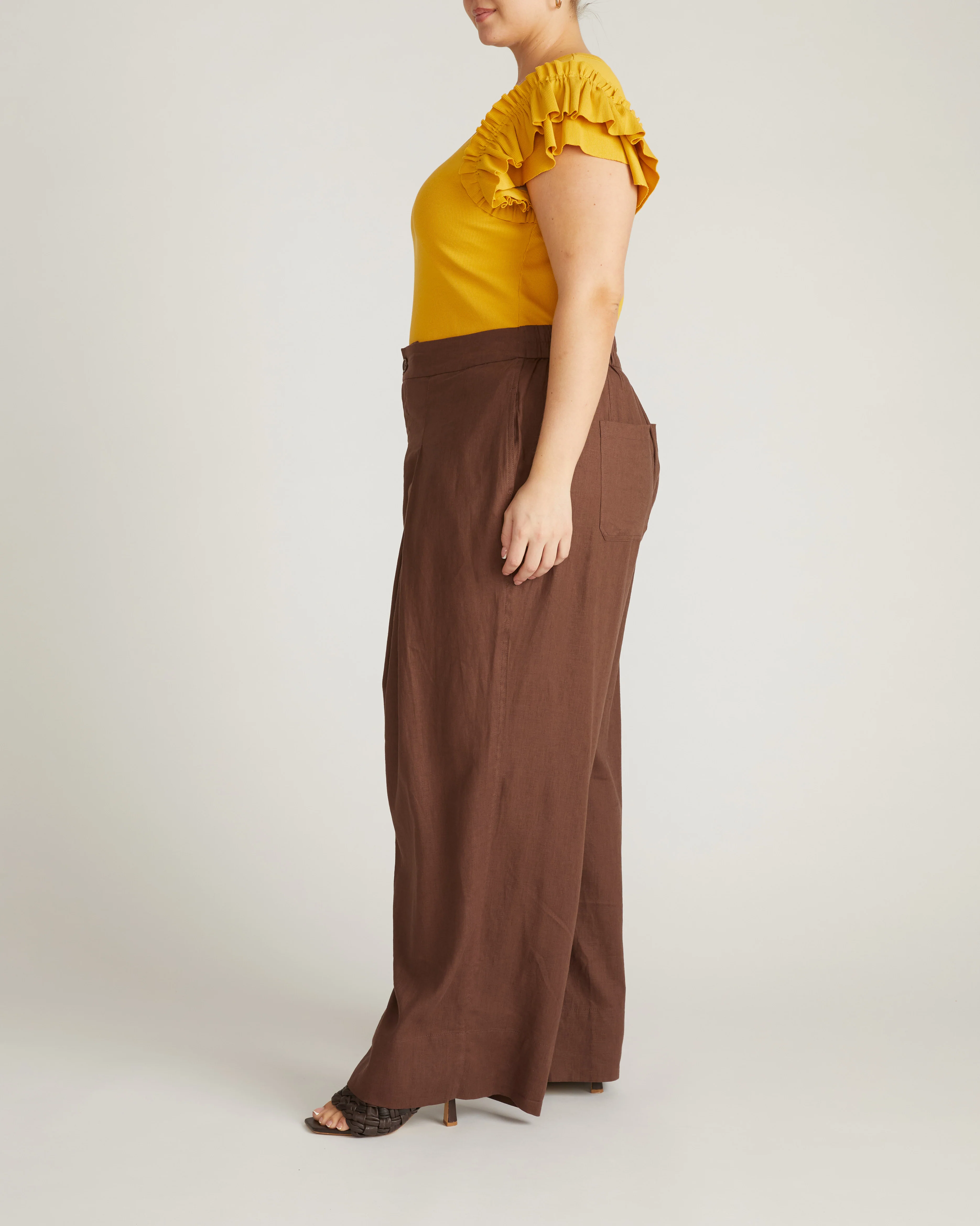Marley Wide Leg Linen Pants - Peppercorn - Image 3