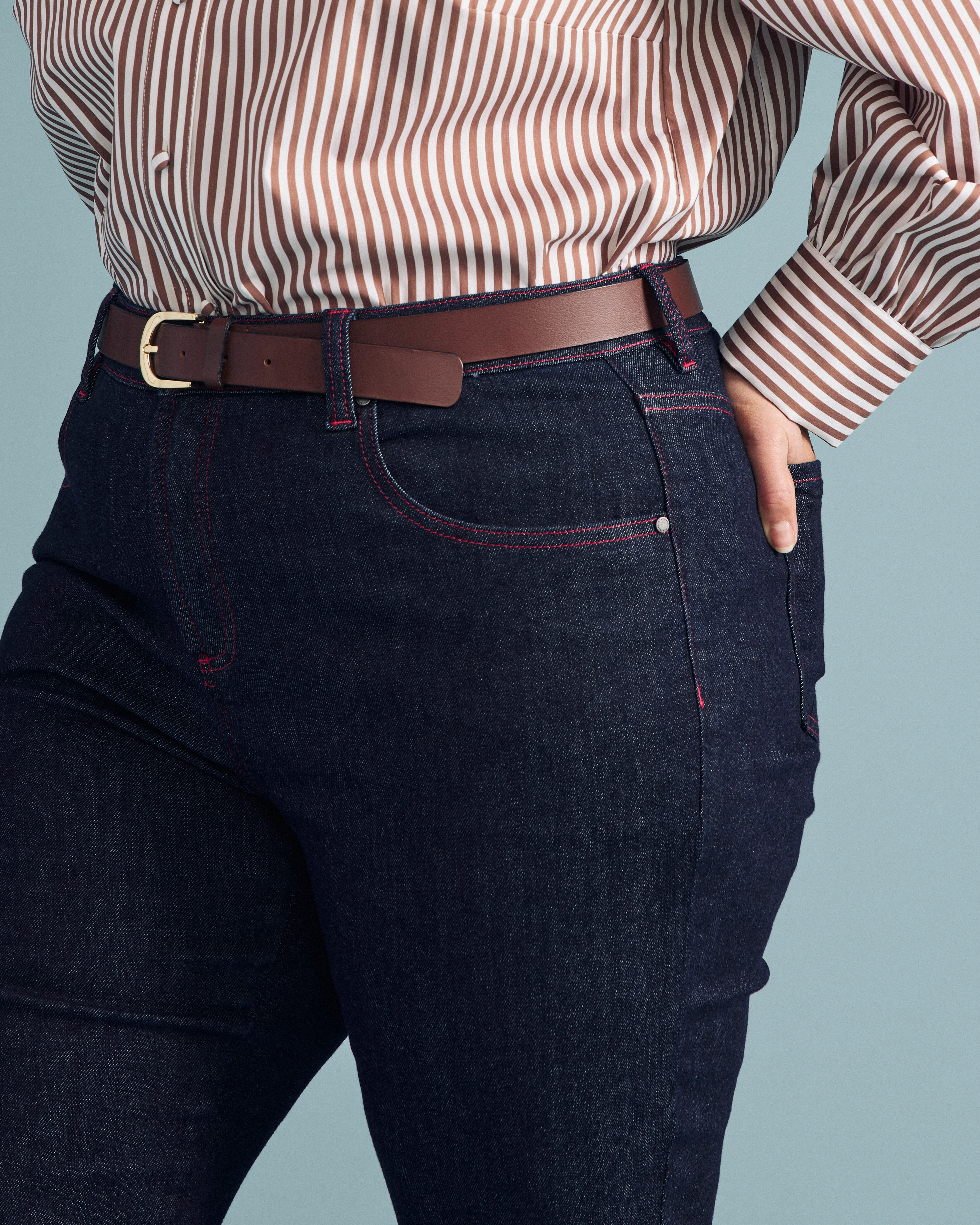 Marne Bootcut Jeans 32 inch - Americana Wash with Red Stitching - Image 3
