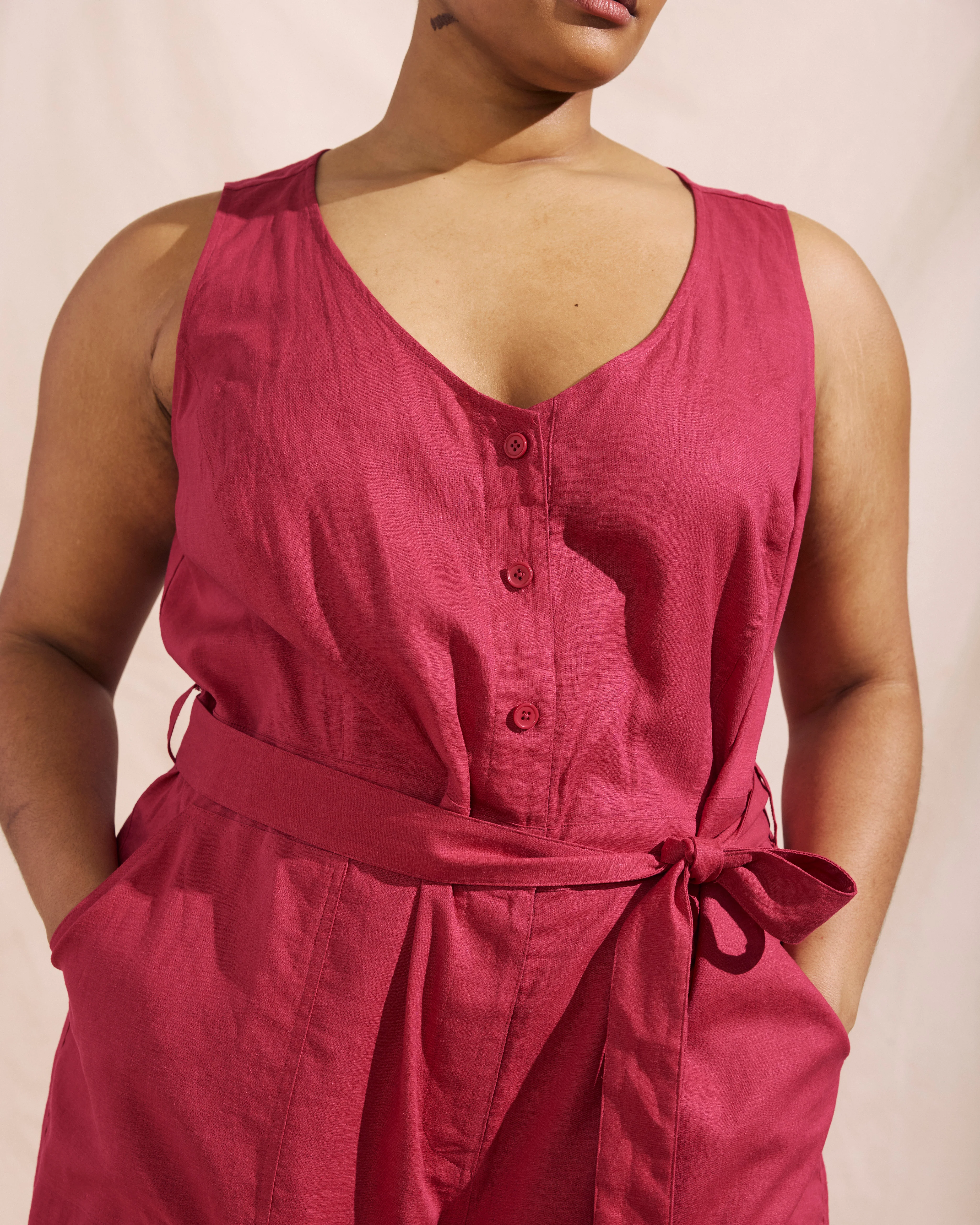 Matilda Linen Jumpsuit - Cerise - Image 5