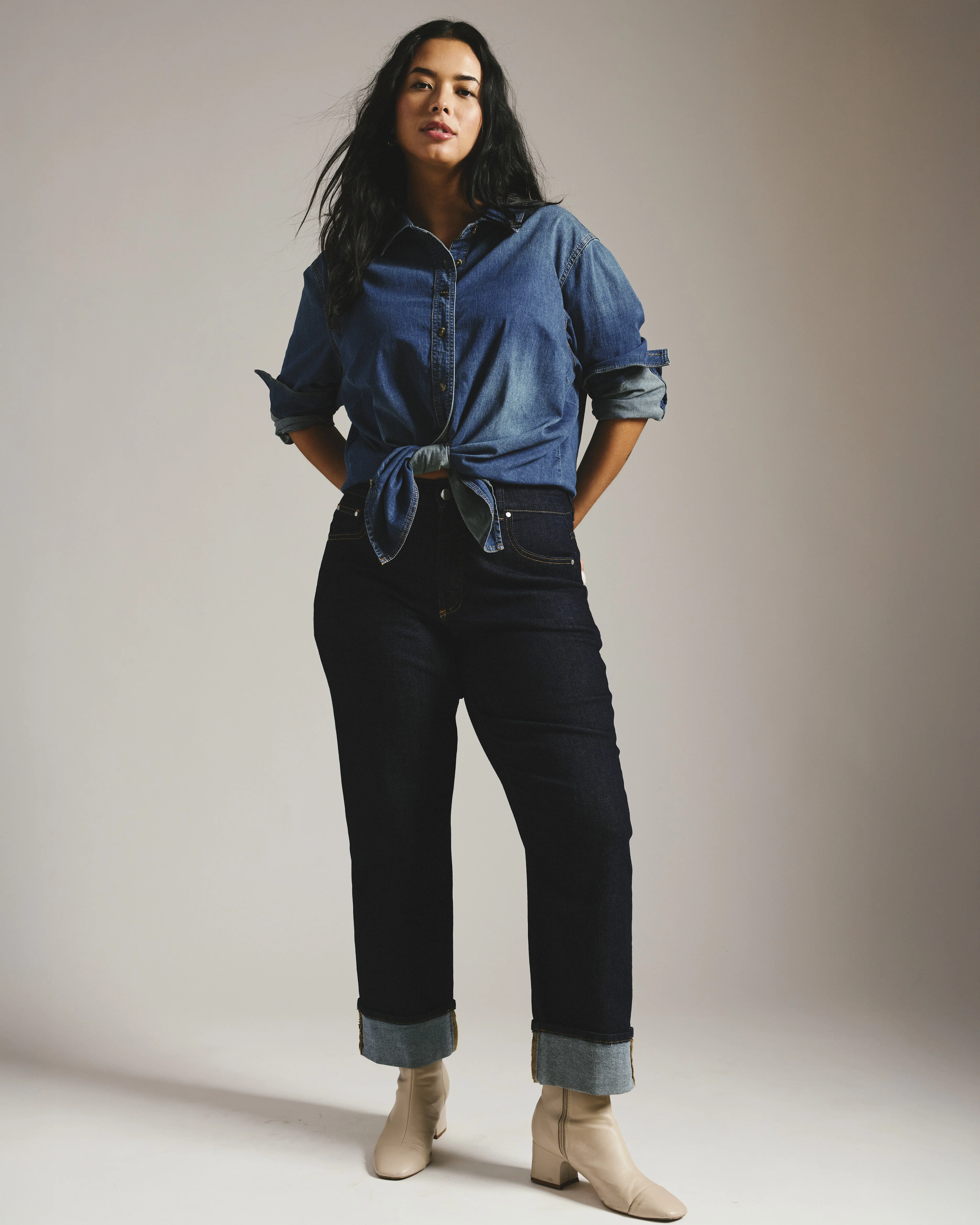 Minimalist Stretch Cotton Chambray Shirt - Union City Blue - Image 4