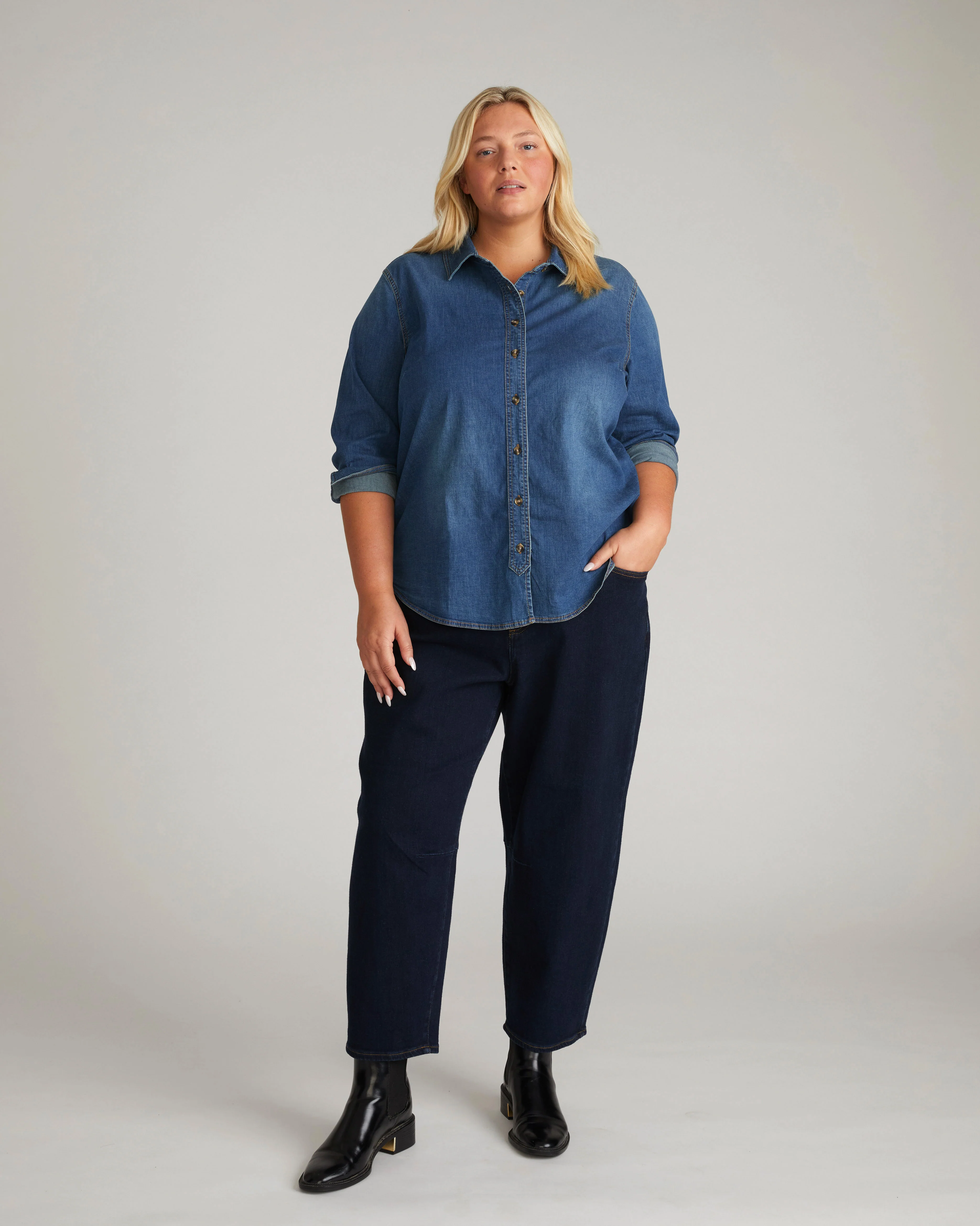 Minimalist Stretch Cotton Chambray Shirt - Union City Blue - Image 6