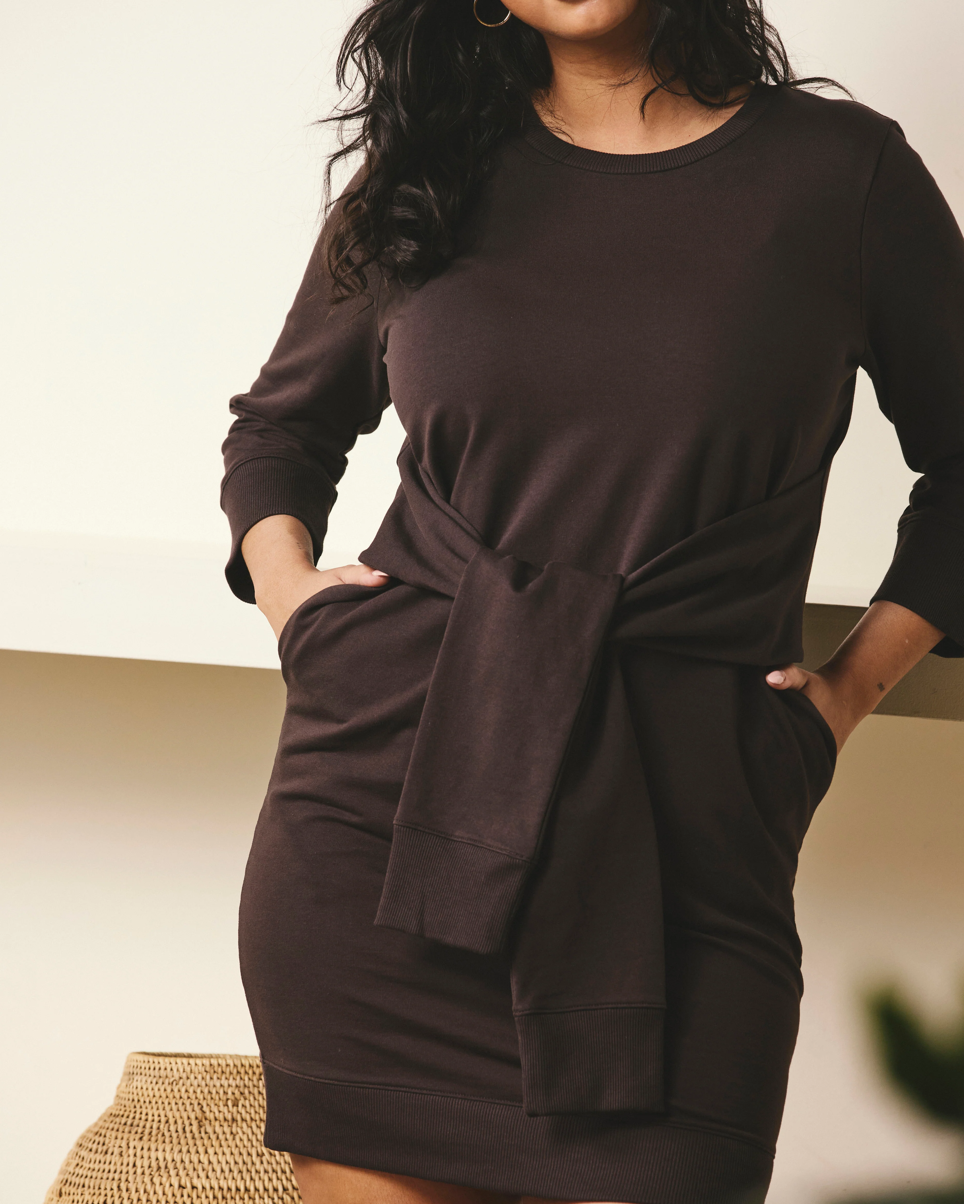 Misa Tie Sweatshirt Dress - Deep Brown - Image 2