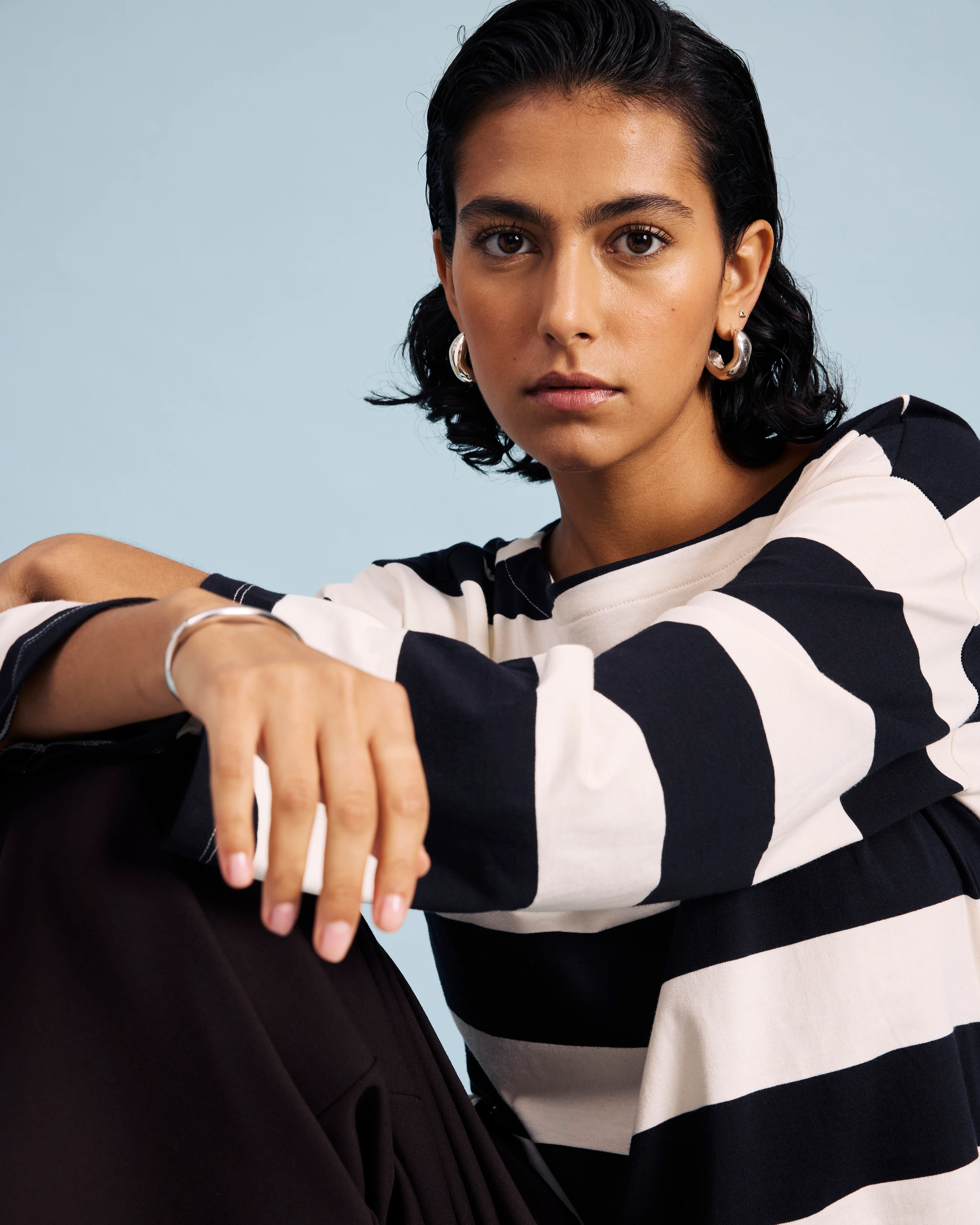 Montauk Breton Stripe Bell Sleeve Top - Ecru/Black Rugby Stripe - Image 4