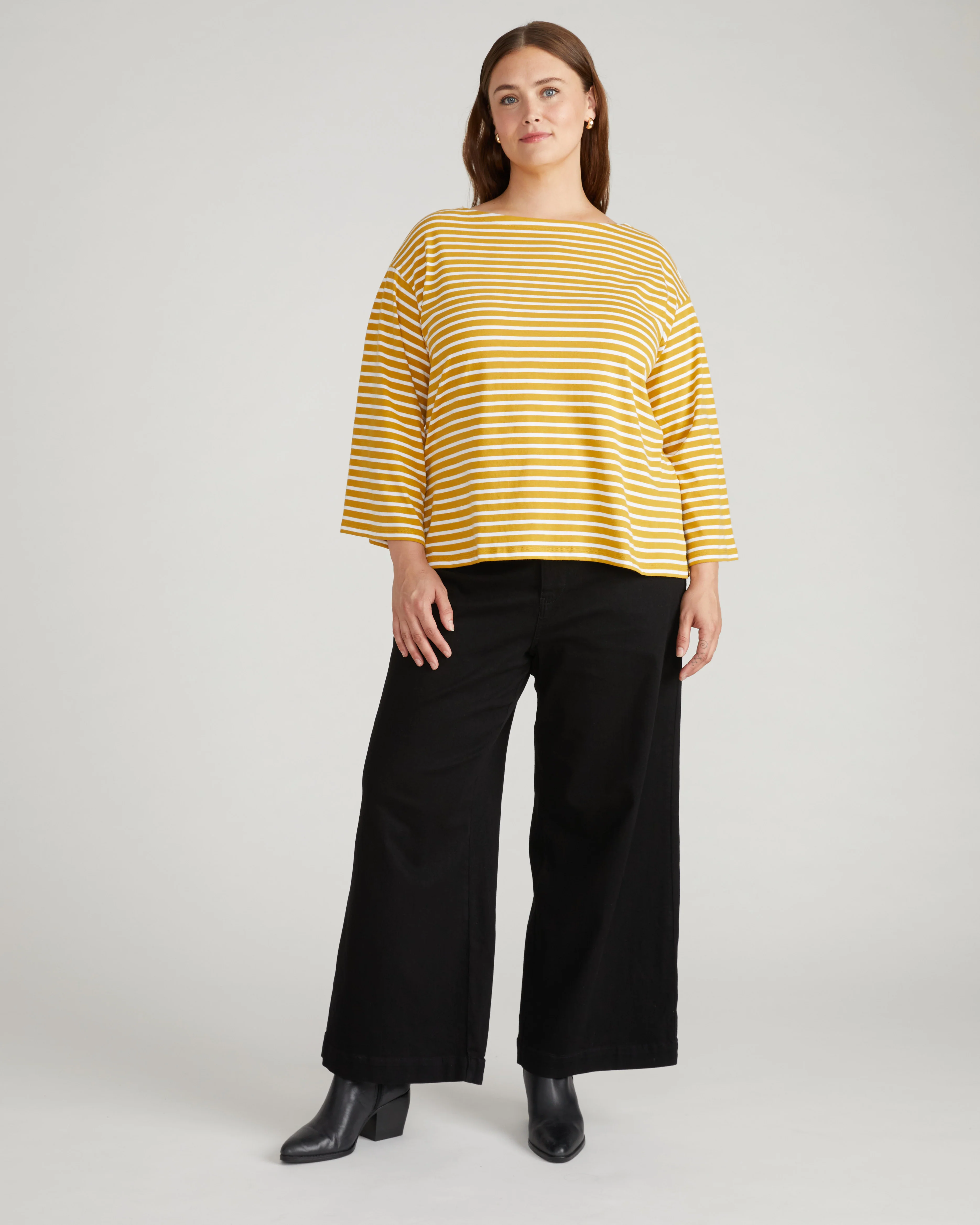 Montauk Breton Stripe Bell Sleeve Top - Mustard/Cream Stripe - Image 3