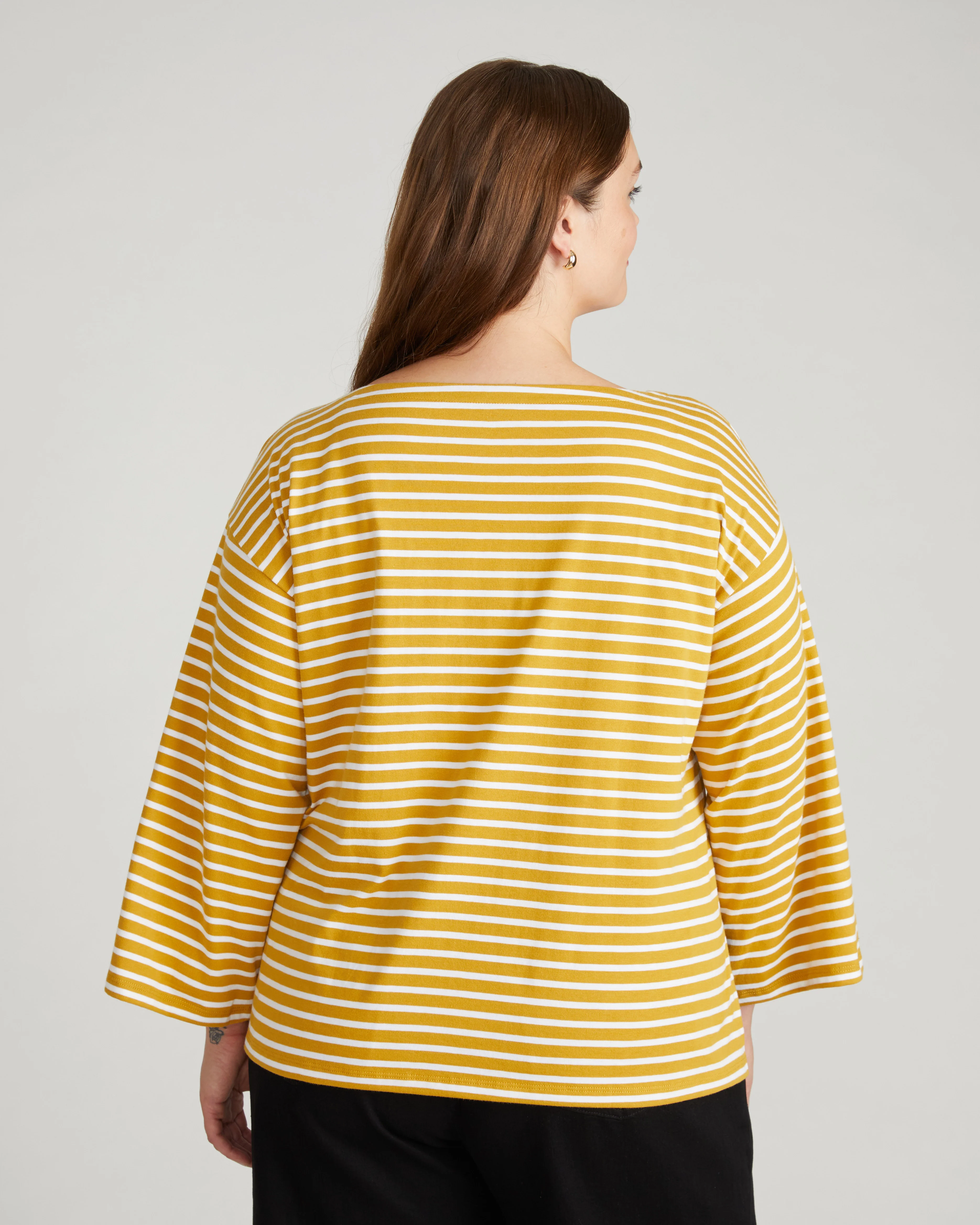 Montauk Breton Stripe Bell Sleeve Top - Mustard/Cream Stripe - Image 4