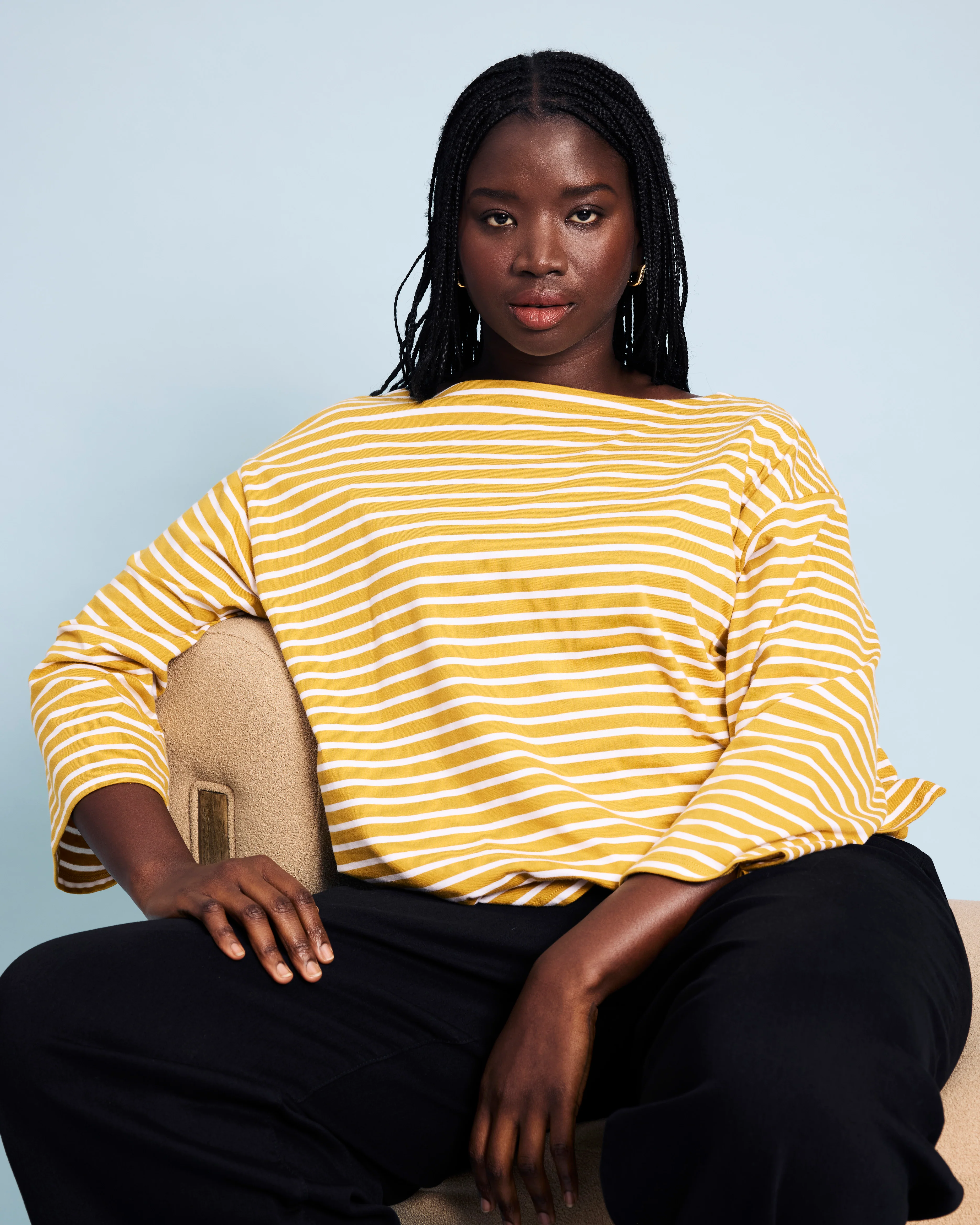 Montauk Breton Stripe Bell Sleeve Top - Mustard/Cream Stripe - Image 5