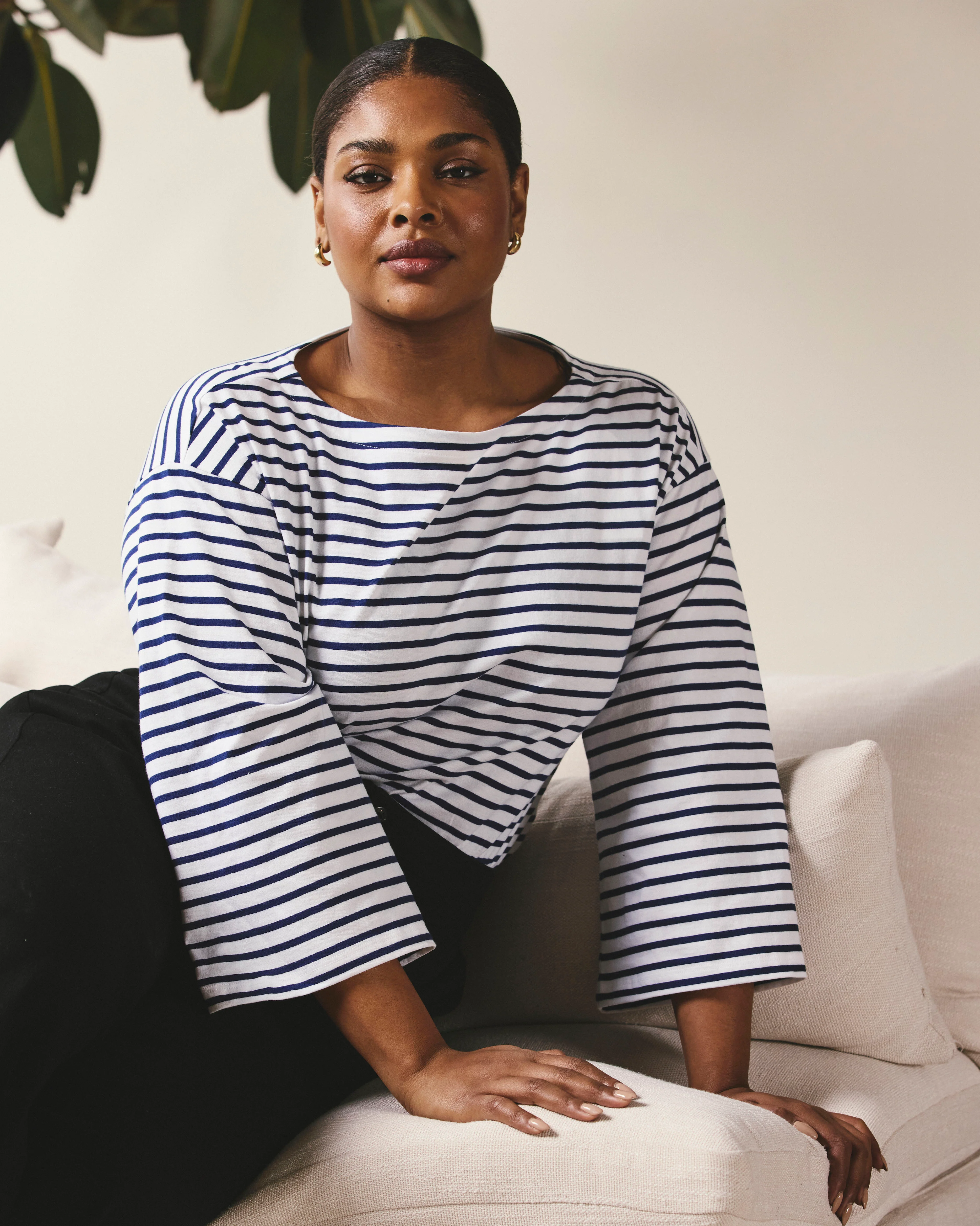 Montauk Breton Stripe Bell Sleeve Top - White/Cenote Stripe - Image 2