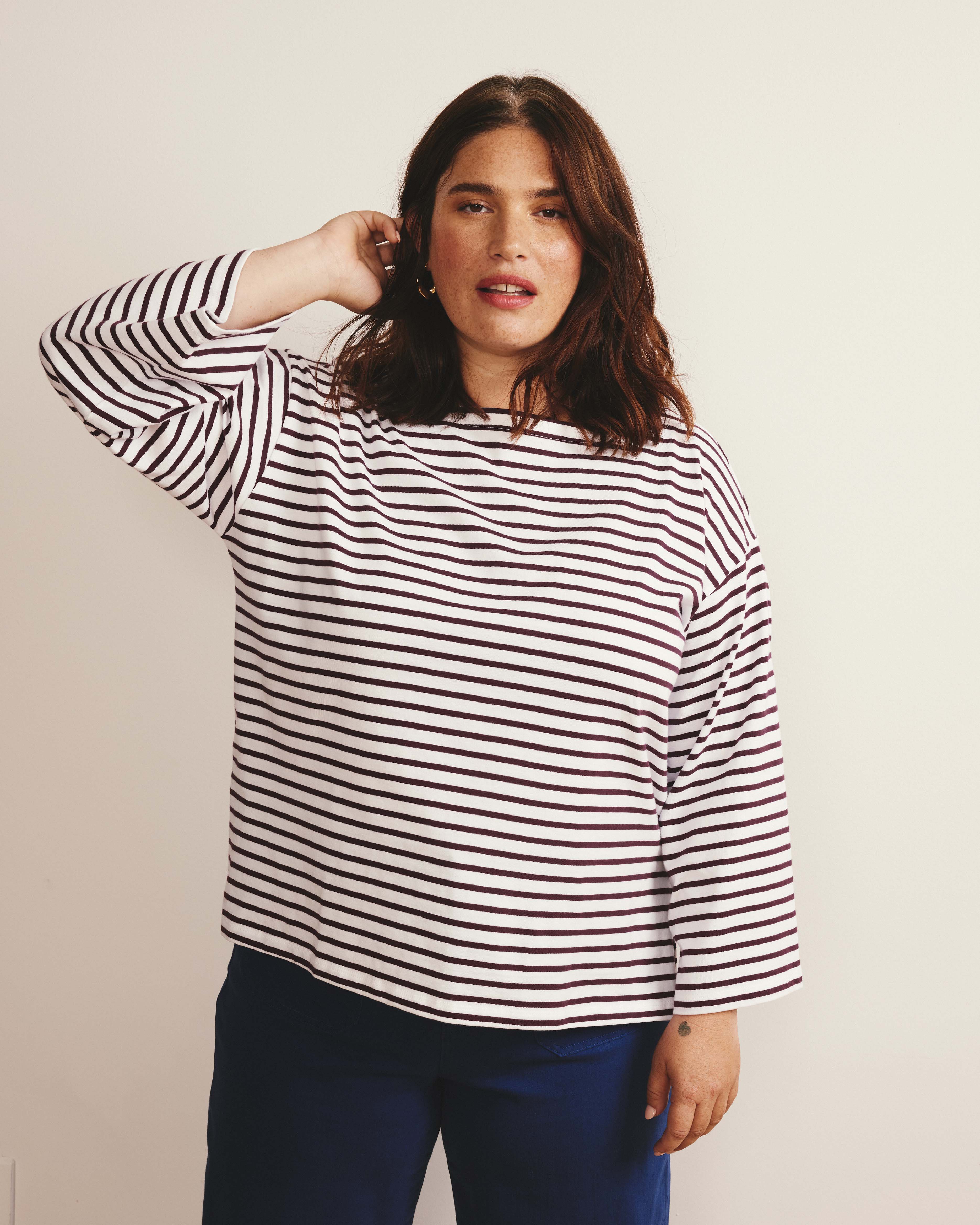 Montauk Breton Stripe Bell Sleeve Top - White/Gamay Stripe - Image 2