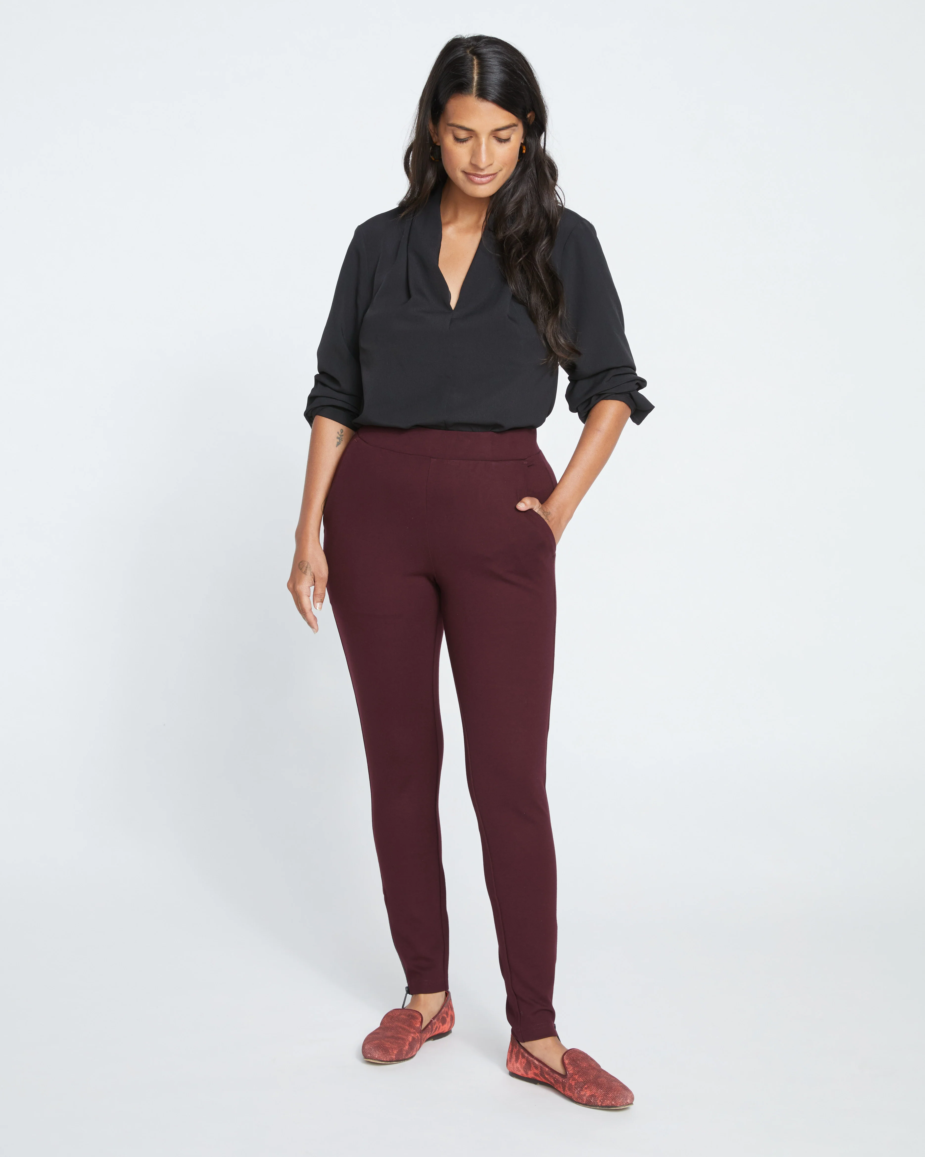 Moro Pocket Signature Ponte Pants - Black Cherry - Image 3