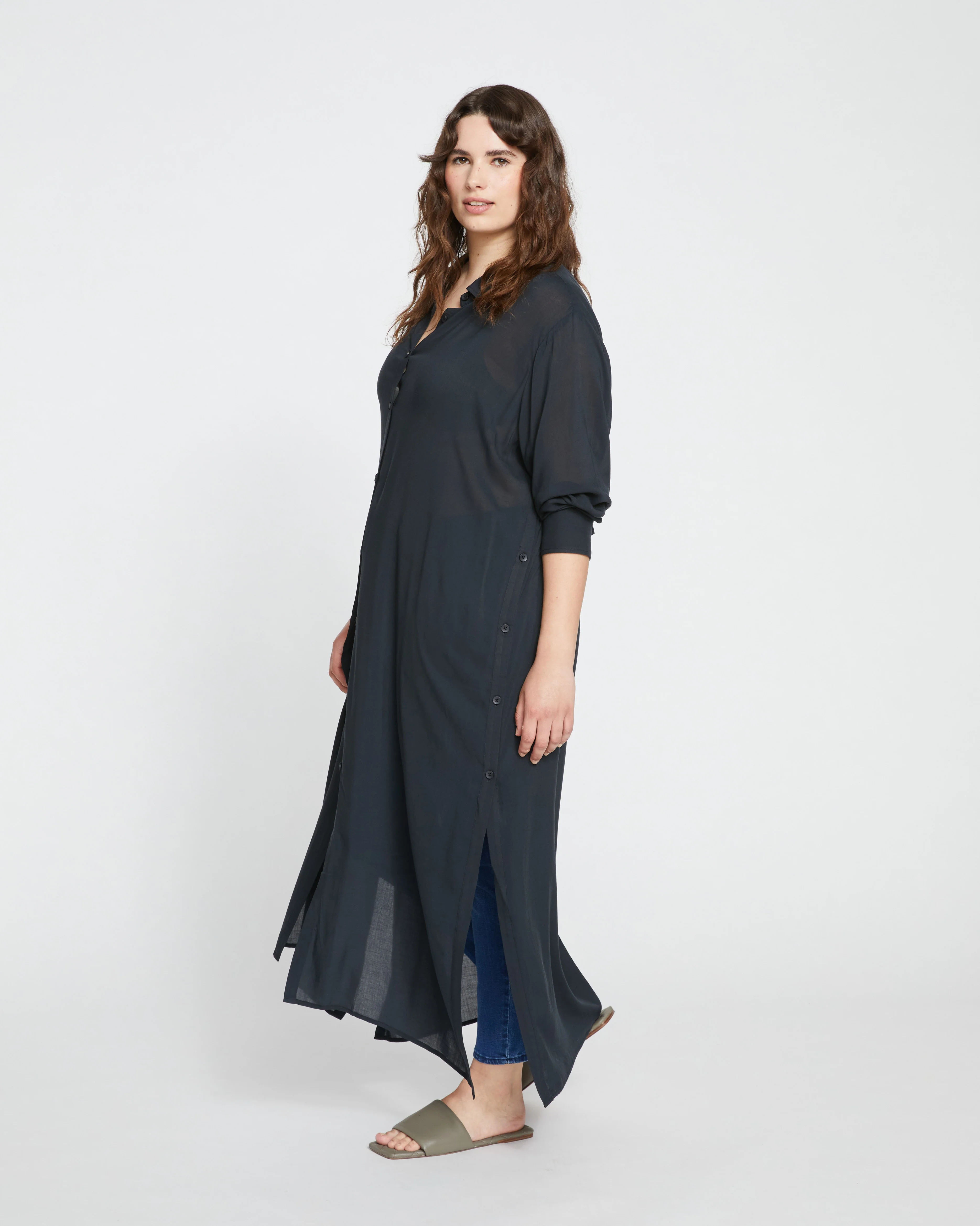 Nailah Button Down Tunic - Black - Image 2