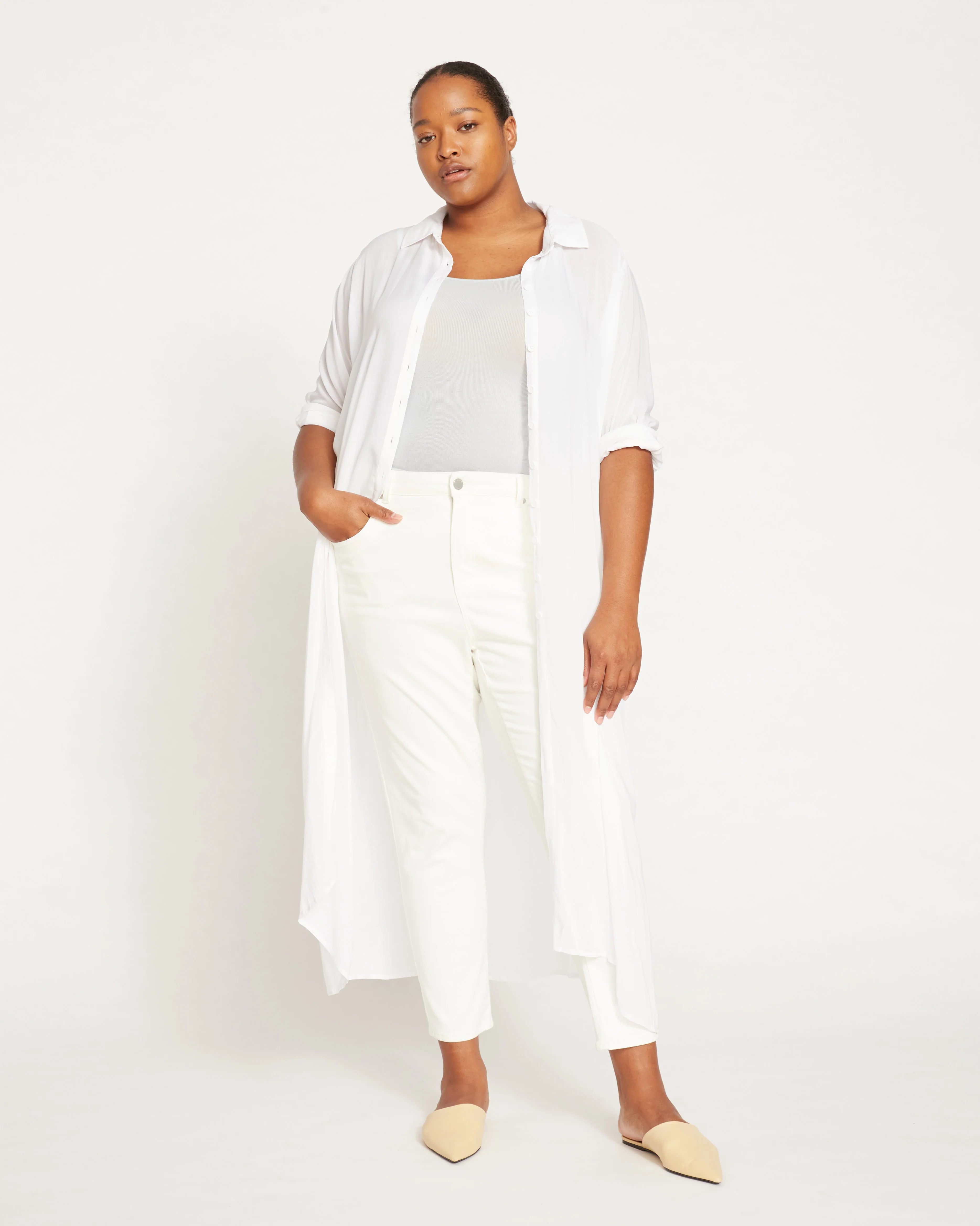 Nailah Button Down Tunic - White - Image 6