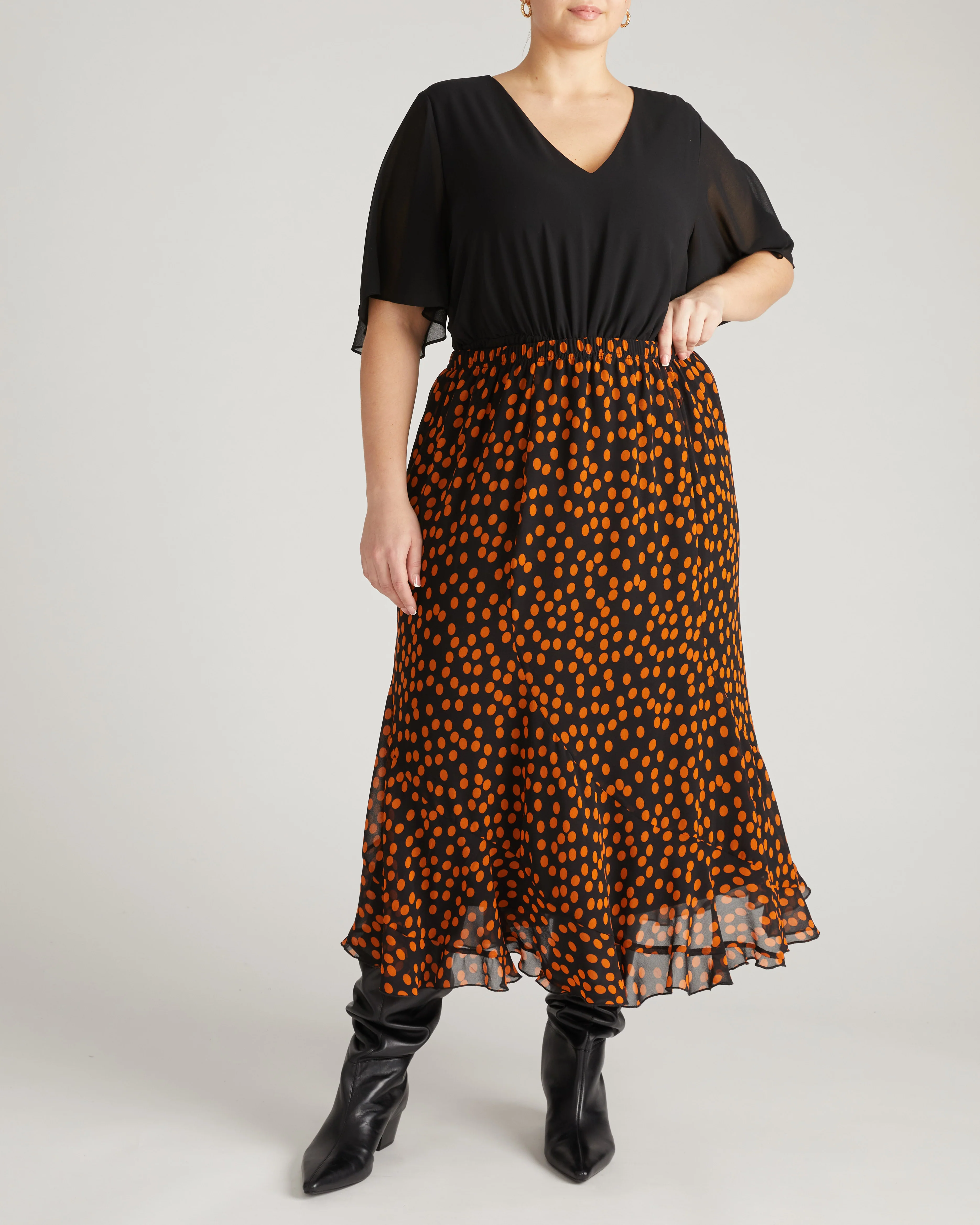 Navarte Chiffon Midi Skirt - Black/Orange Dot Print - Image 5