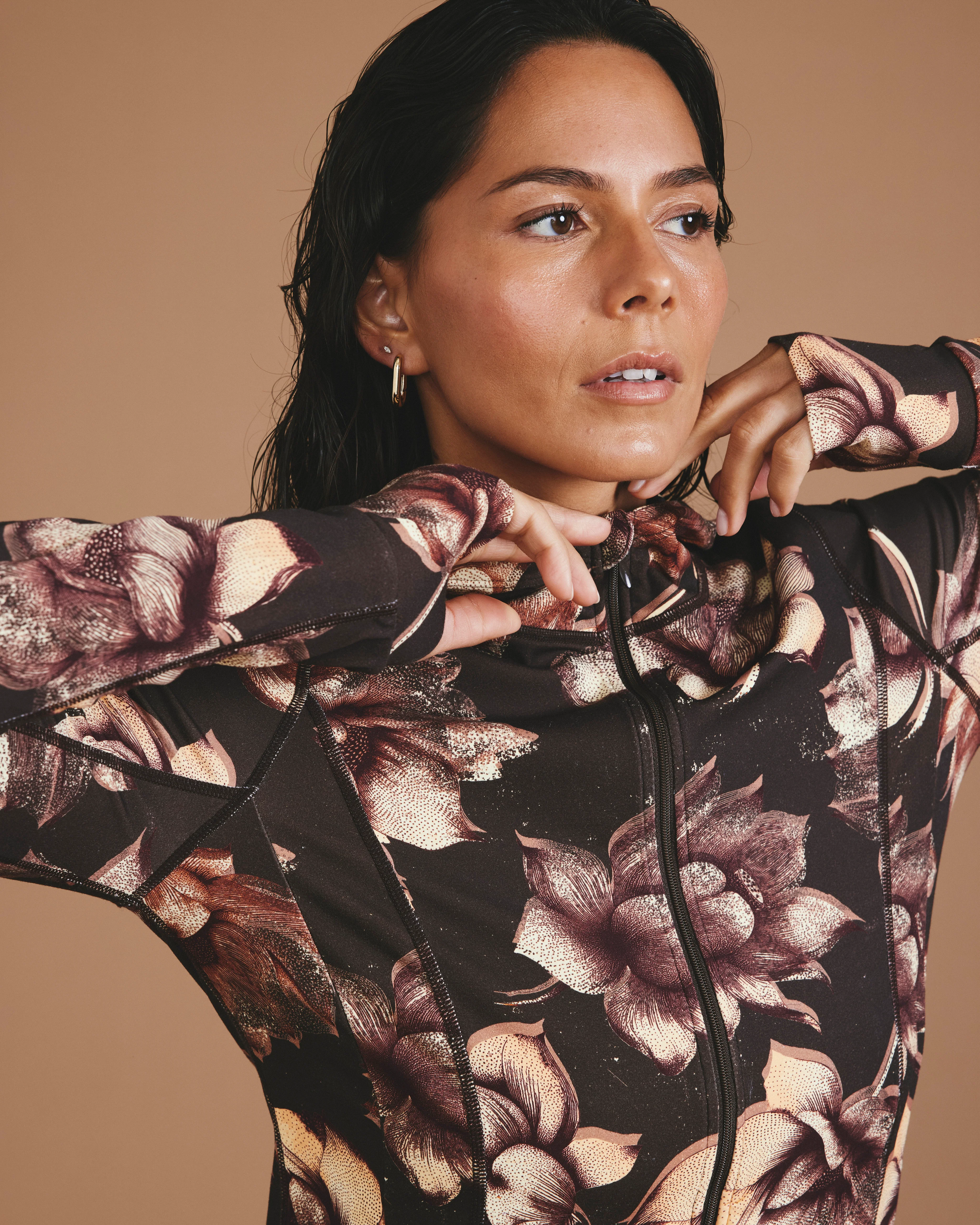 Next-to-Naked Hooded Zip Jacket - Lotus Print - Image 2
